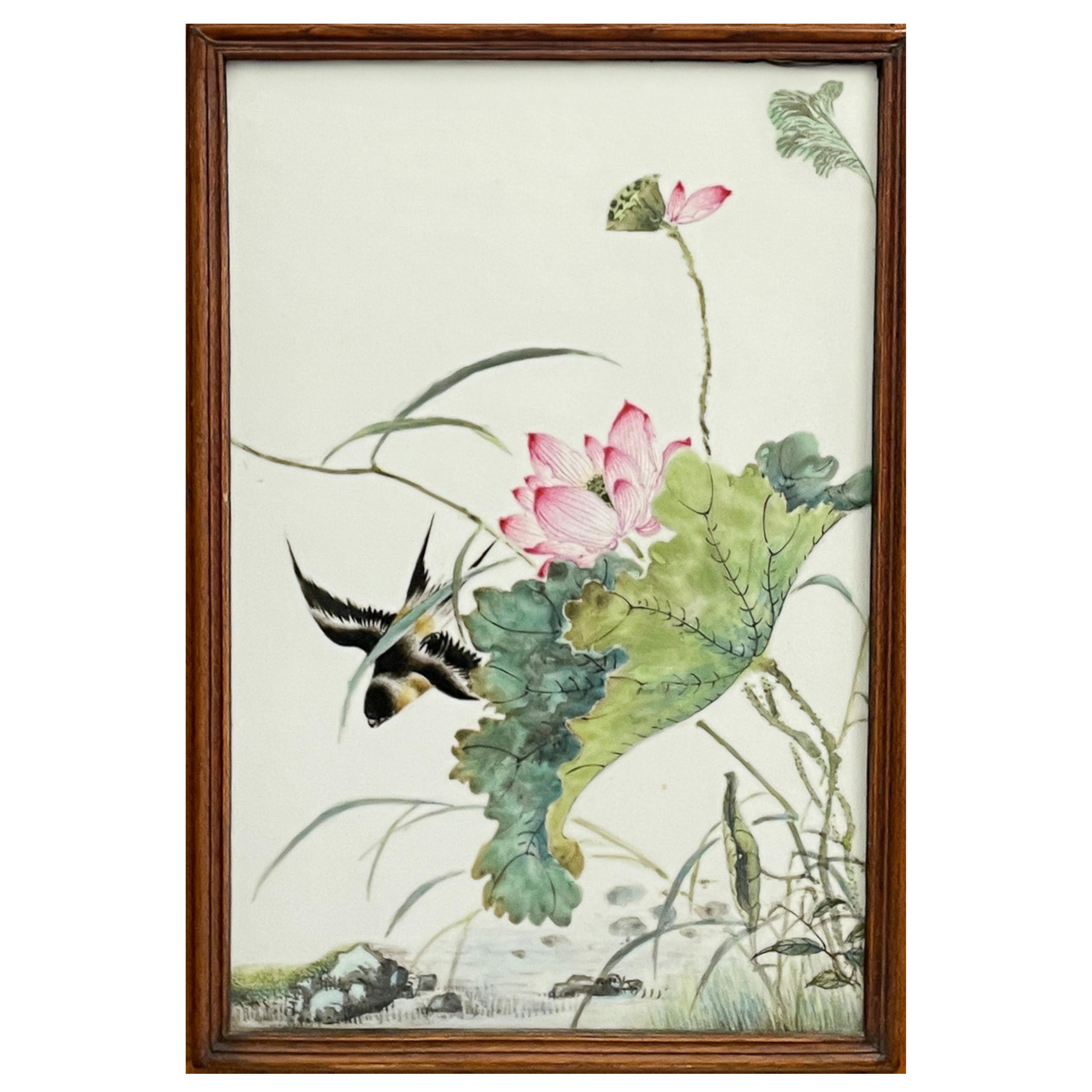 Antique Chinese Qing Set of Four Hand-Painted Porcelain Plaques 