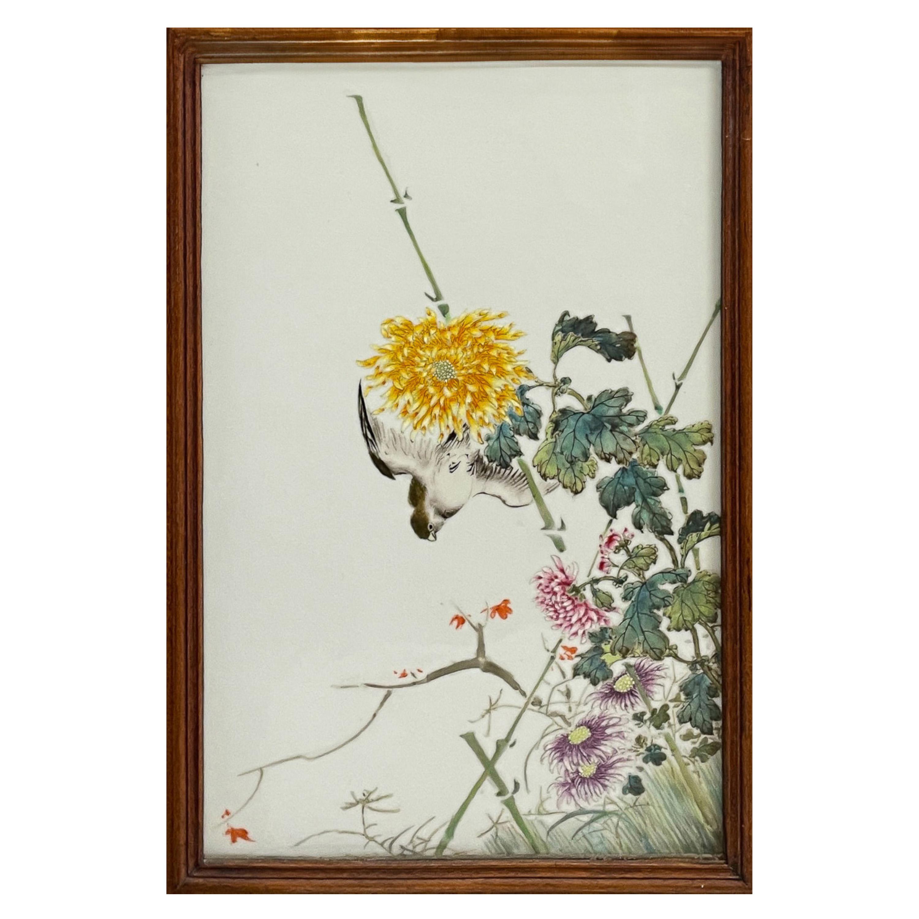 Antique Chinese Qing Set of Four Hand-Painted Porcelain Plaques 