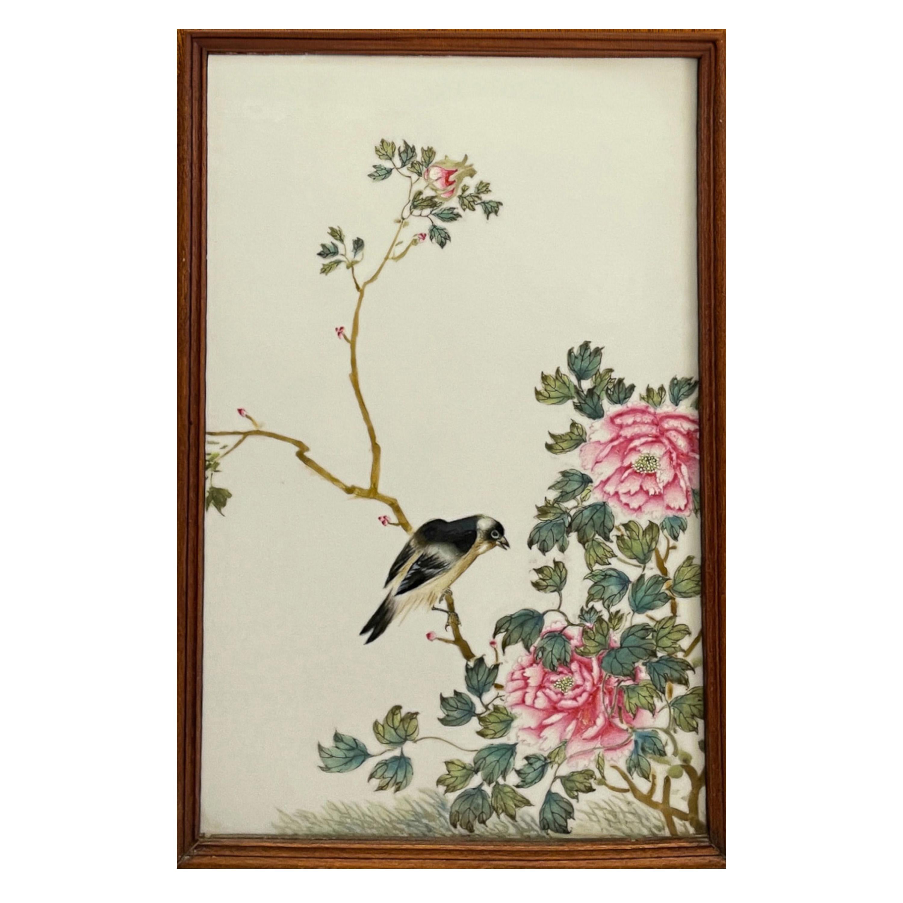 Antique Chinese Qing Set of Four Hand-Painted Porcelain Plaques 