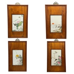 Antique Chinese Qing Set of Four Hand-Painted Porcelain Plaques "4 Seasons"