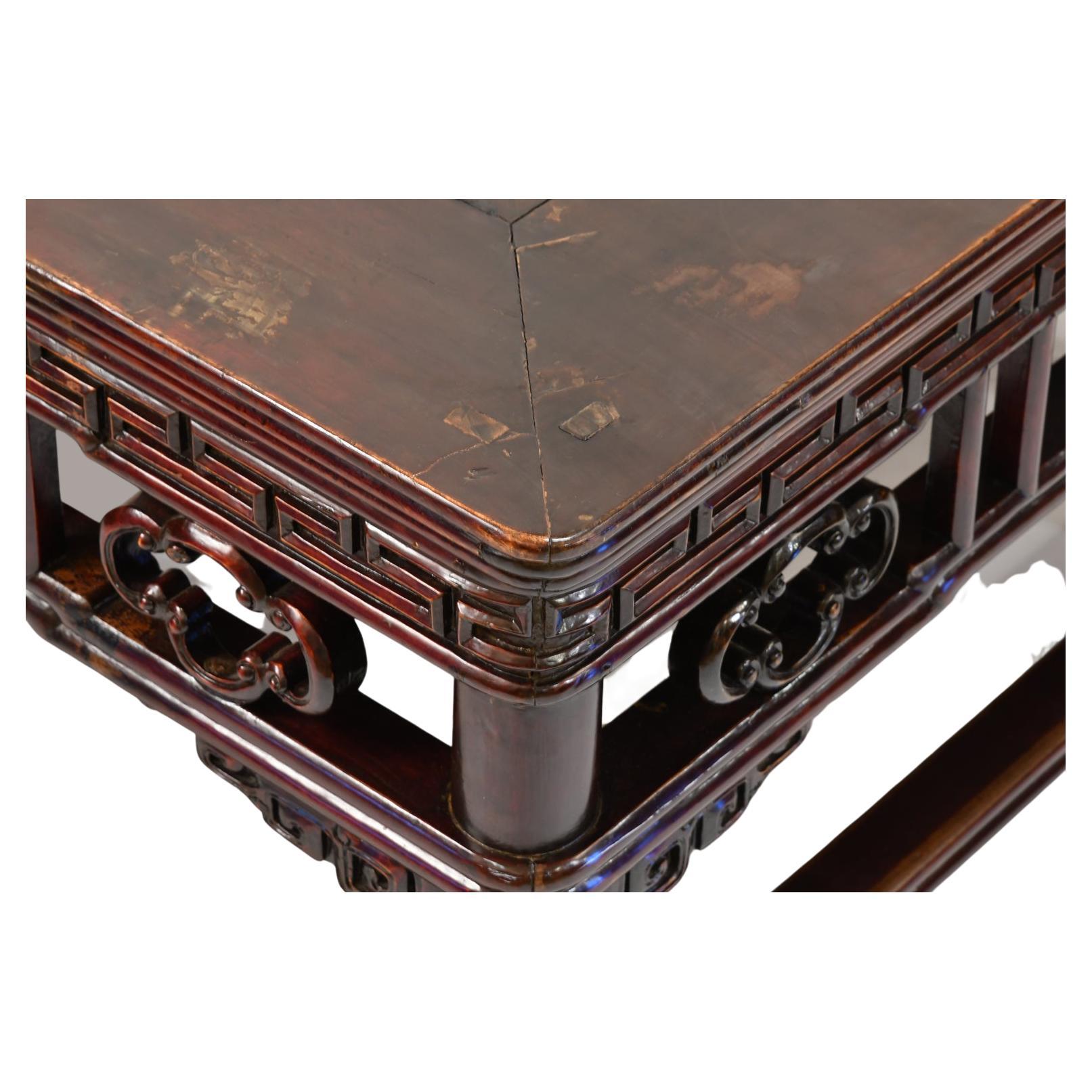 Polished Antique Chinese Qing Square Coffee Table from Shanxi in Dark Cinnabar Paint For Sale