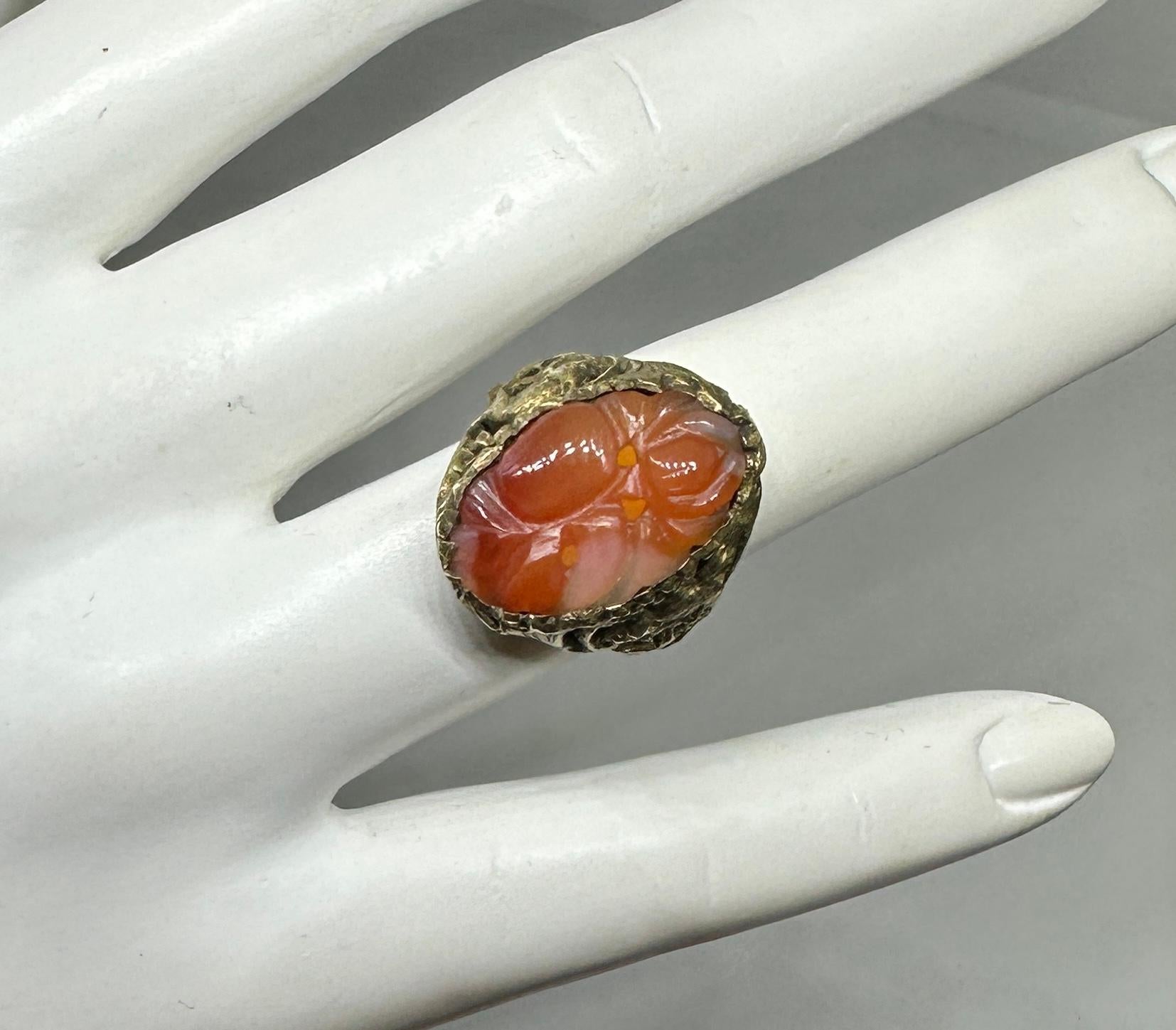 Art Deco Antique Chinese Rat Carnelian Flower Ring Silver Rare Year Of The Rat For Sale