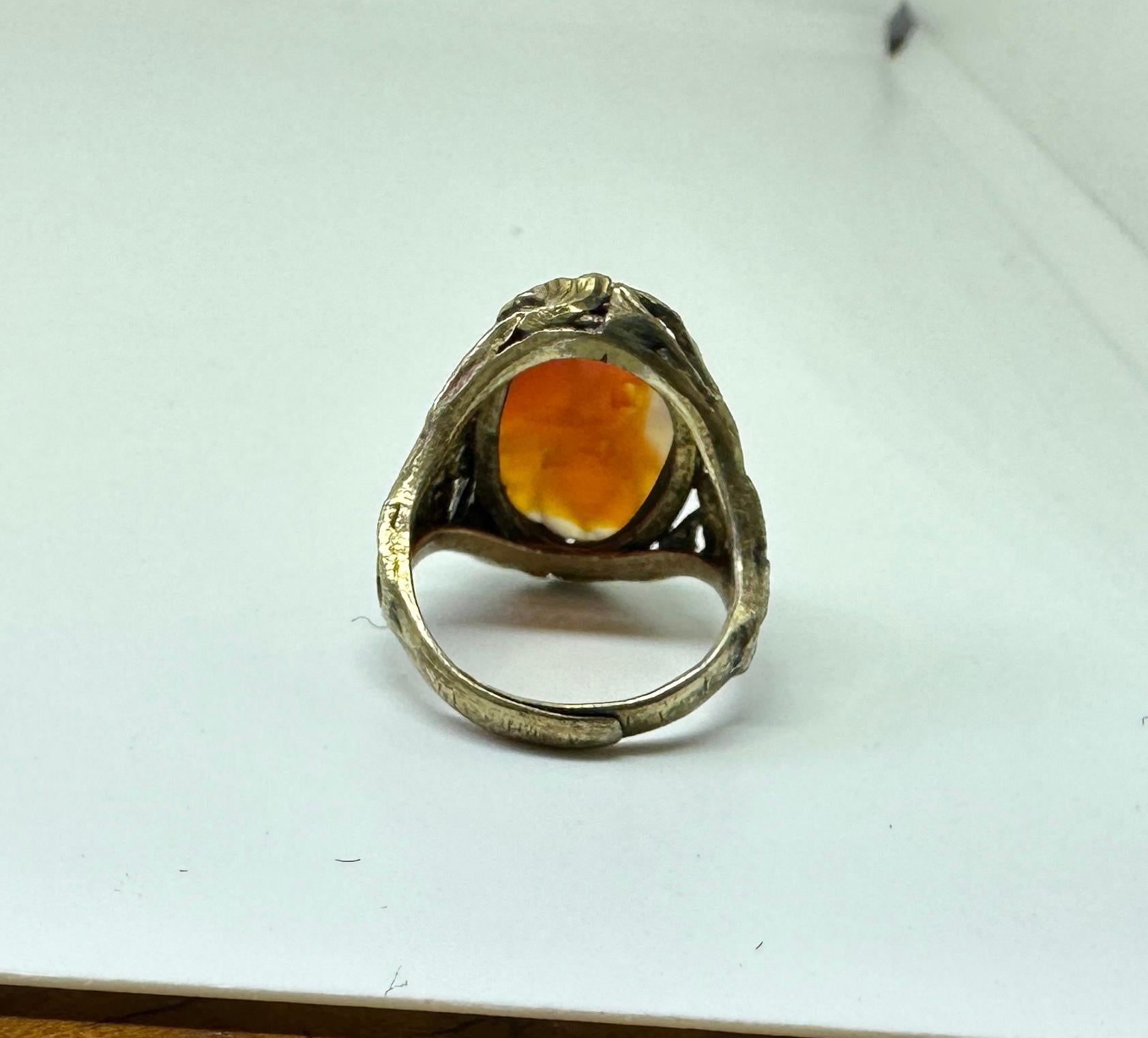 Antique Chinese Rat Carnelian Flower Ring Silver Rare Year Of The Rat For Sale 2