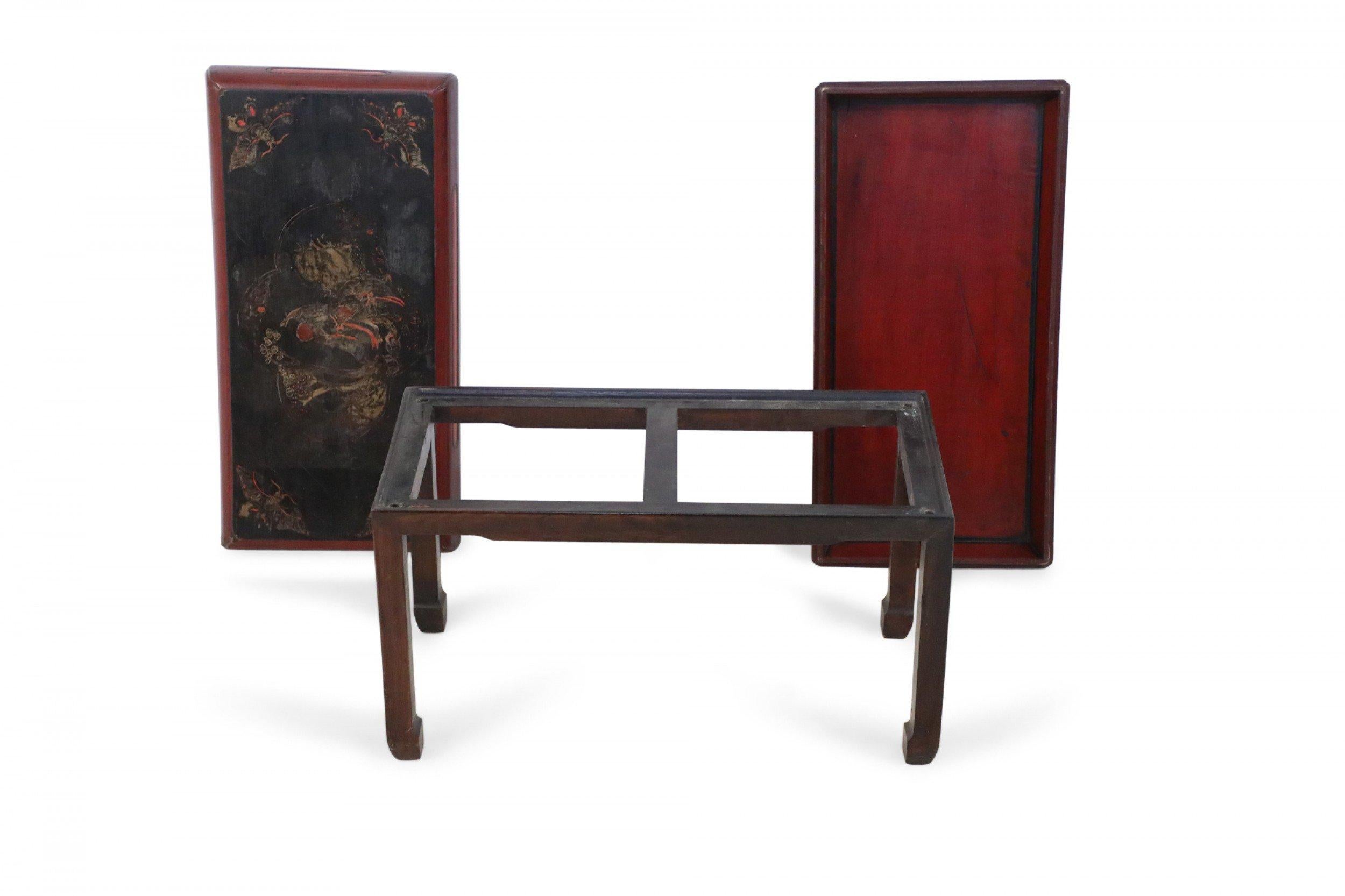 Antique Chinese Red and Brown Wooden Storage Bench For Sale 5