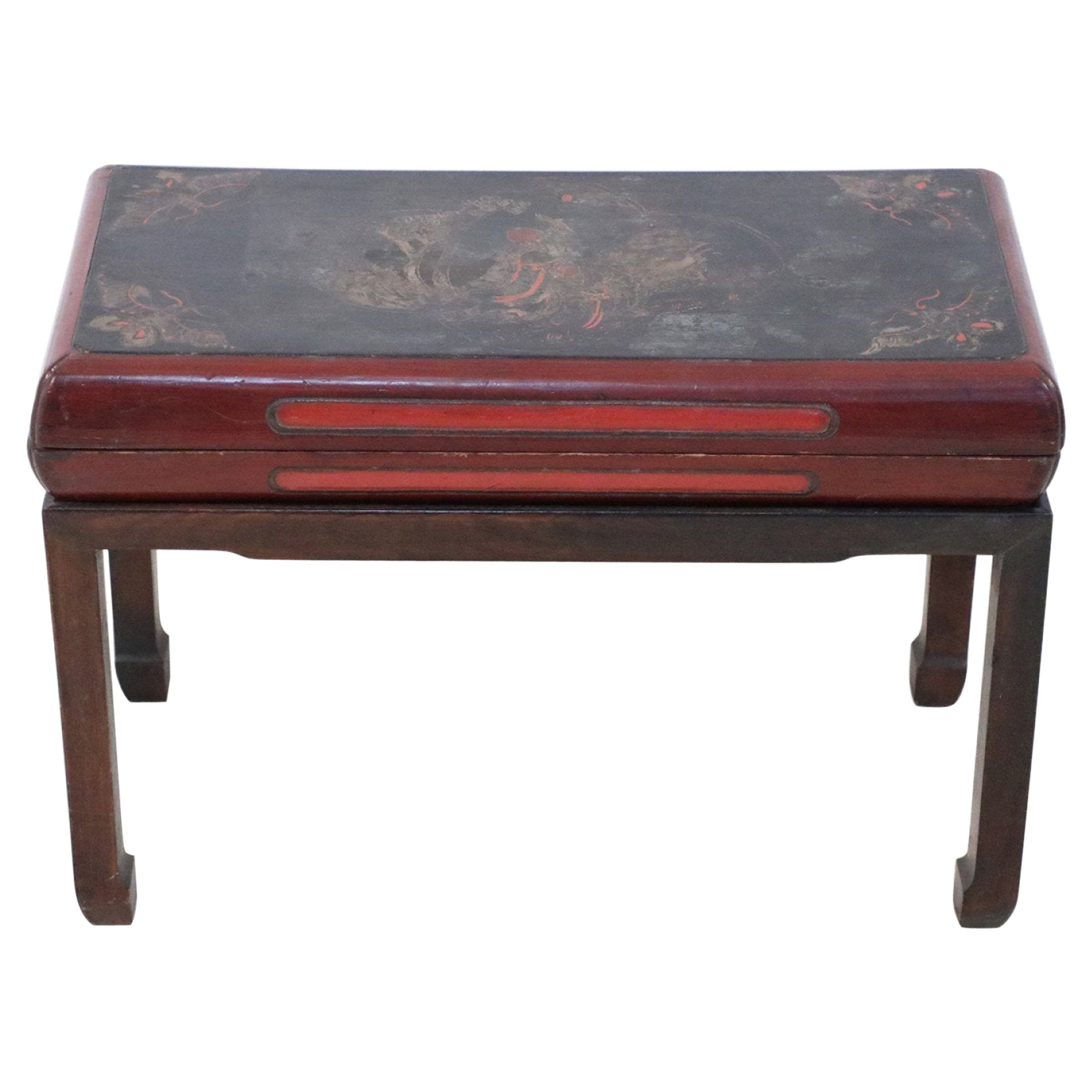 Ancien banc de rangement chinois en bois rouge et marron en vente