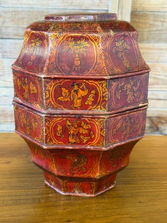 Boîte de mariage octogonale à plusieurs niveaux, de style antique, en laque chinoise rouge et or
