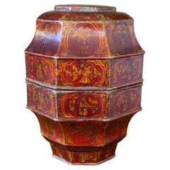 Boîte de mariage octogonale à plusieurs niveaux, de style antique, en laque chinoise rouge et or