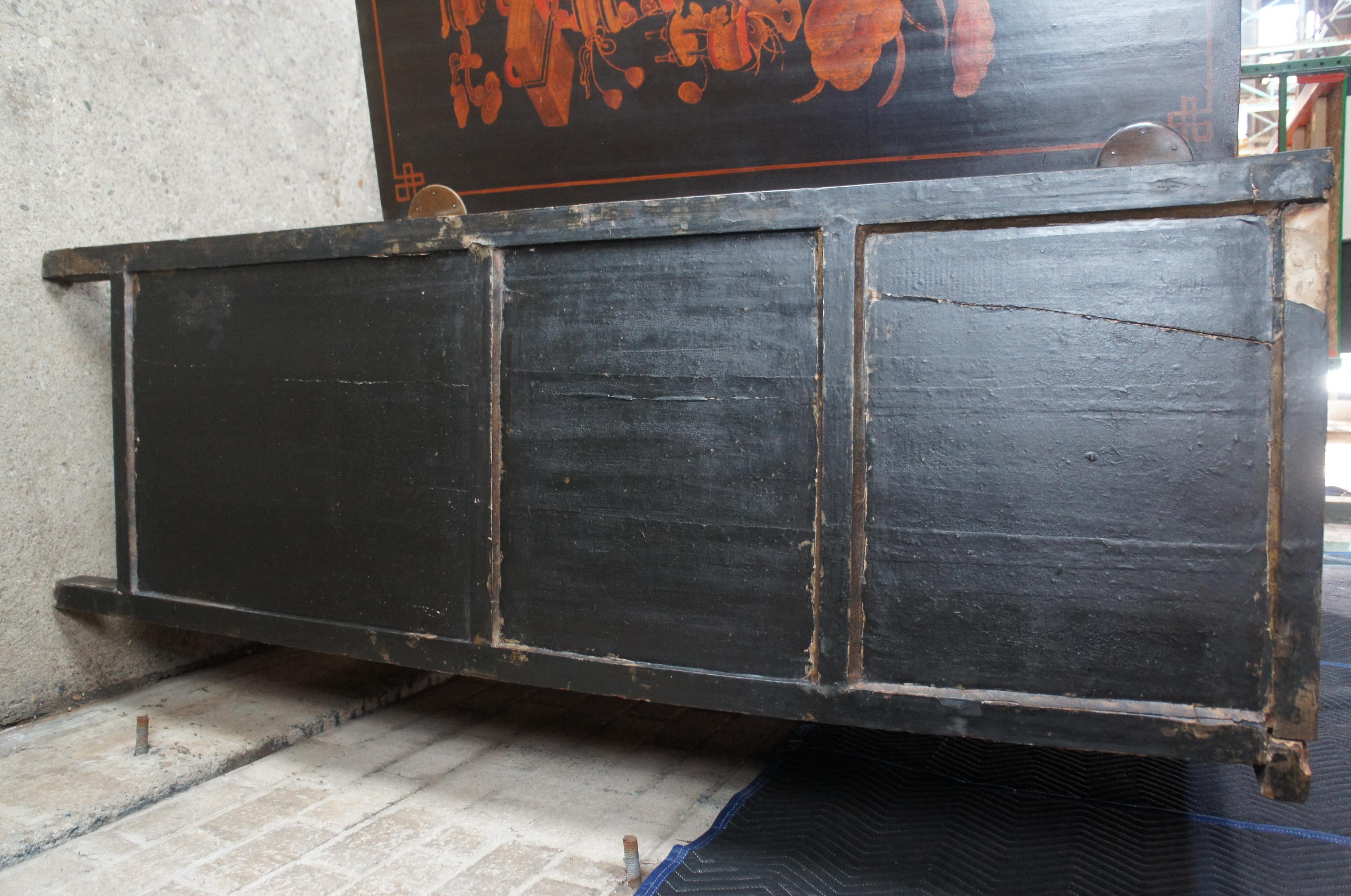 Antique Chinese Red & Black Lacquer Cupboard Wedding Cabinet Linen Press Armoire 4