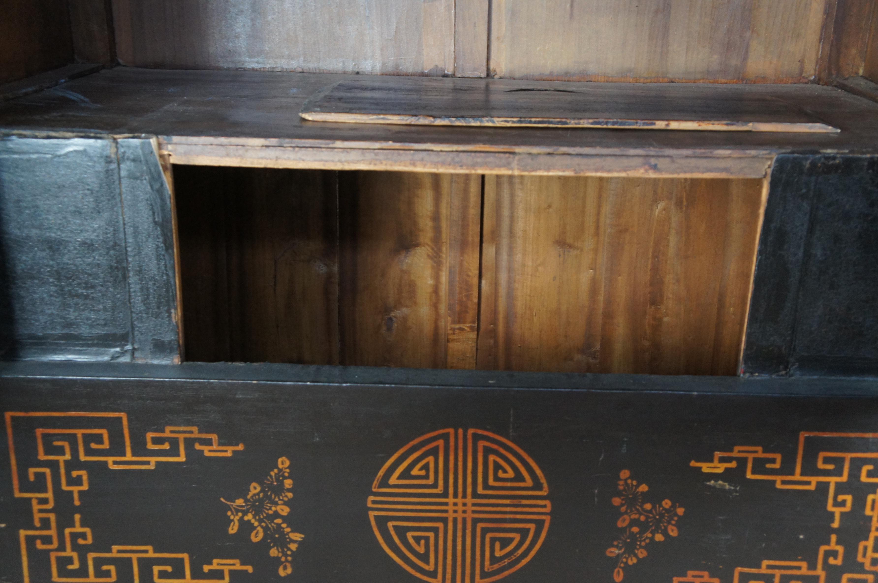 Antique Chinese Red & Black Lacquer Cupboard Wedding Cabinet Linen Press Armoire 3
