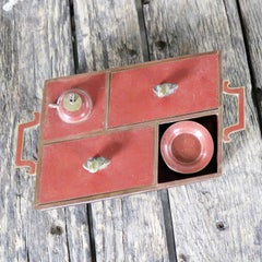 Antique Chinese Red Cloisonné Enamel Opium Smoking Set Box with Accoutrements