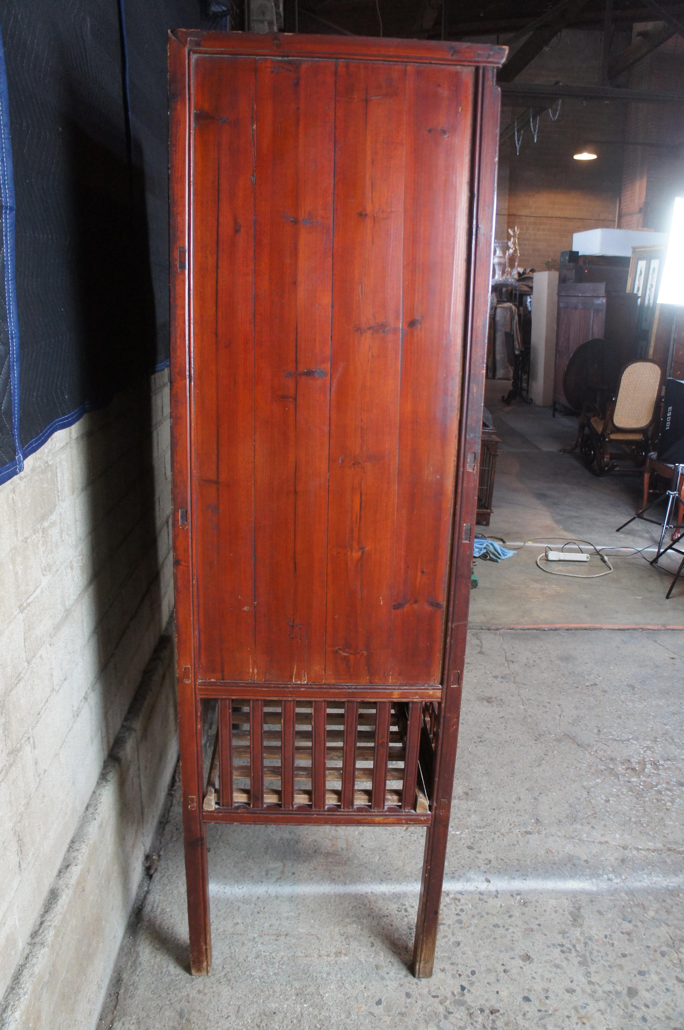 Antique Chinese Red Elm Kitchen Cabinet Cupboard Ming Wedding Wardrobe Linens 6