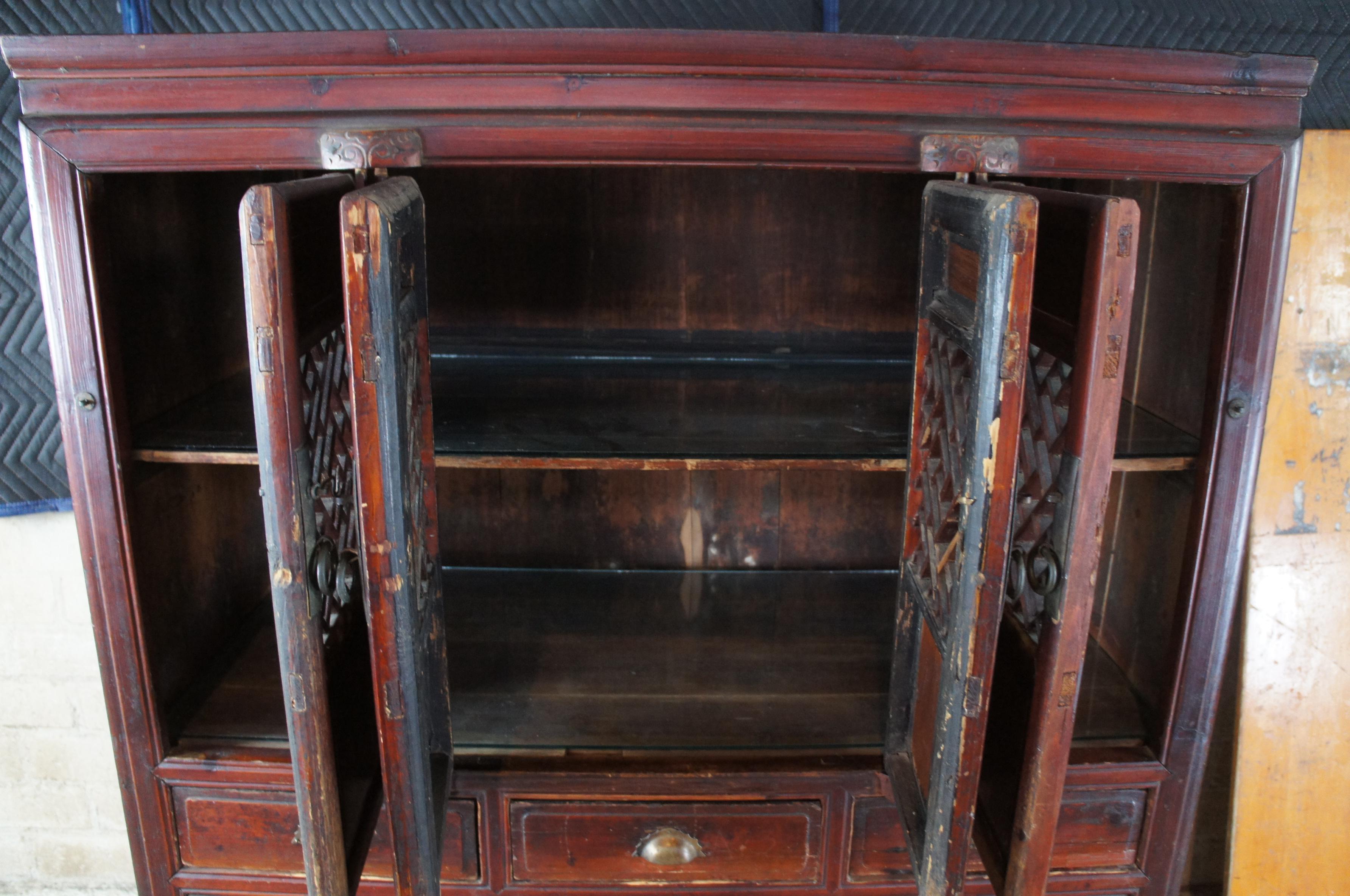 Antique Chinese Red Elm Kitchen Cabinet Cupboard Ming Wedding Wardrobe Linens 8