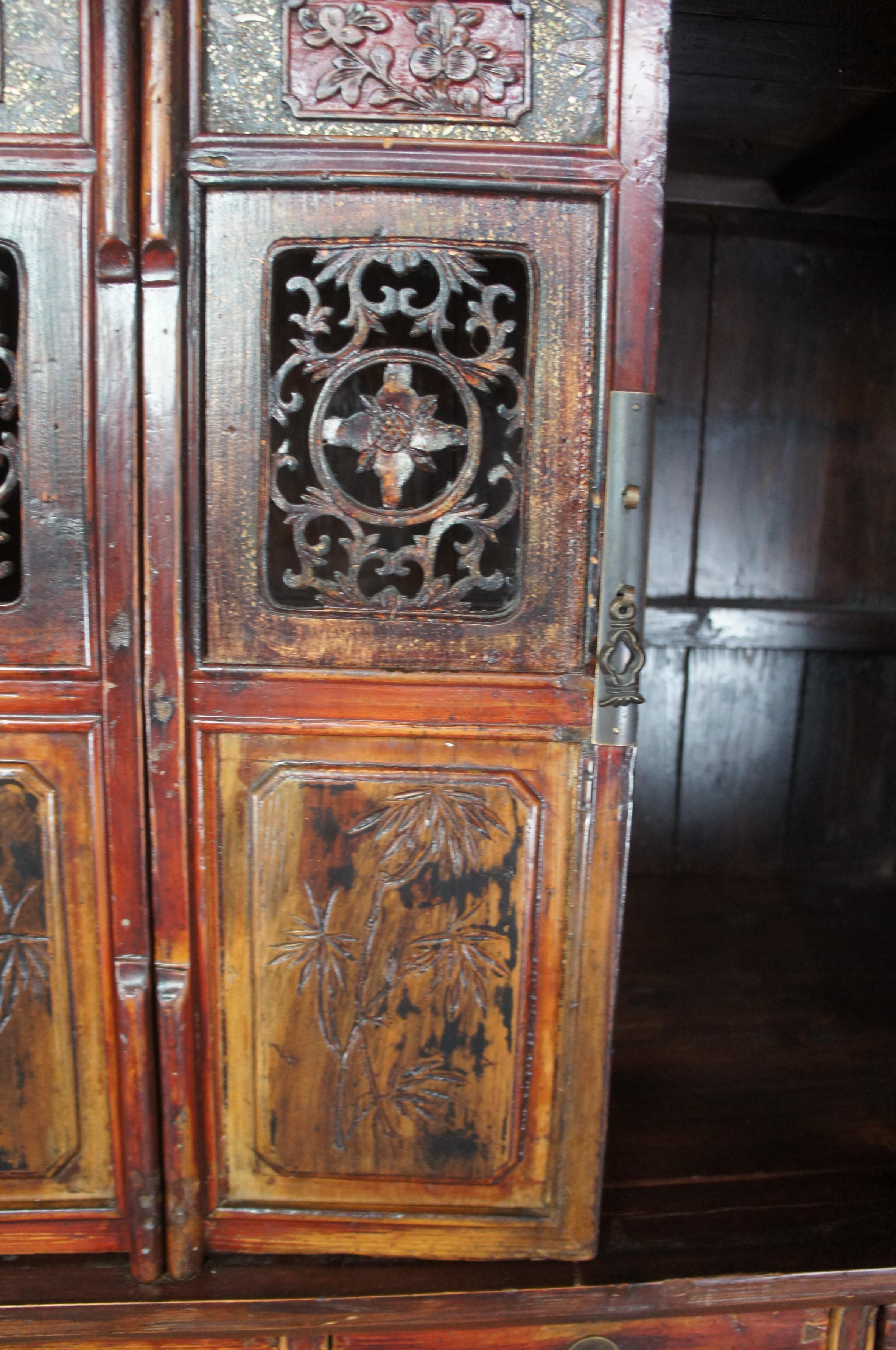 Antique Chinese Red Elm Kitchen Cabinet Cupboard Ming Wedding Wardrobe Linens 1