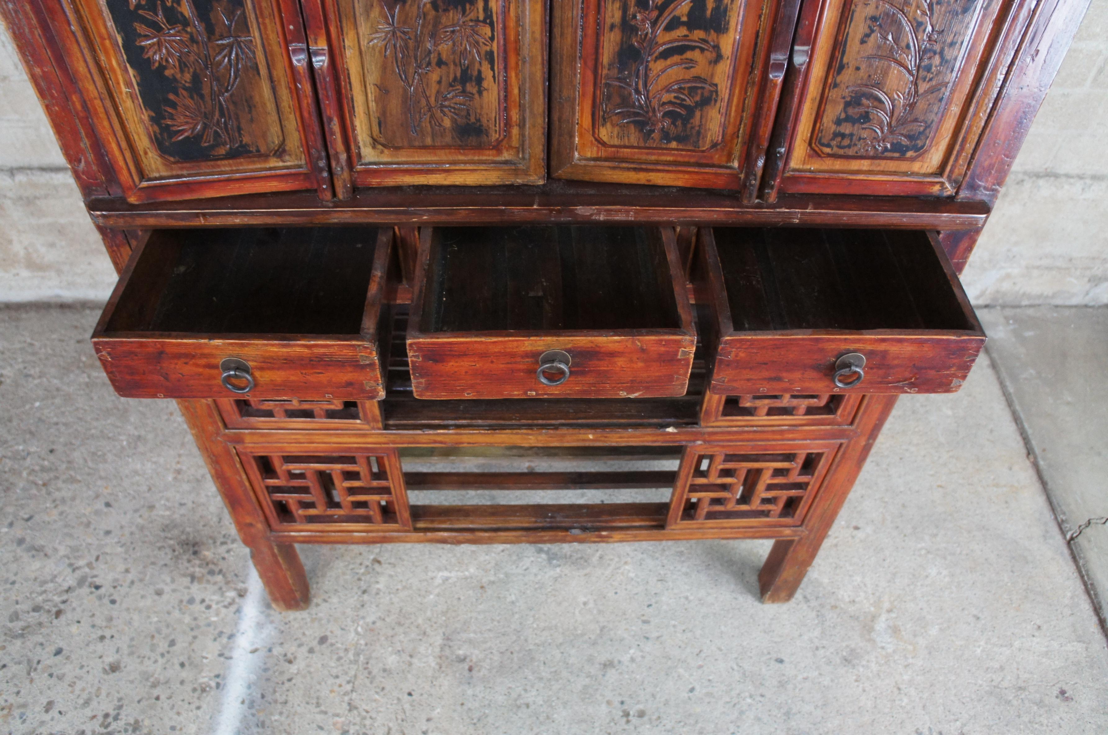 Antique Chinese Red Elm Kitchen Cabinet Cupboard Ming Wedding Wardrobe Linens 2