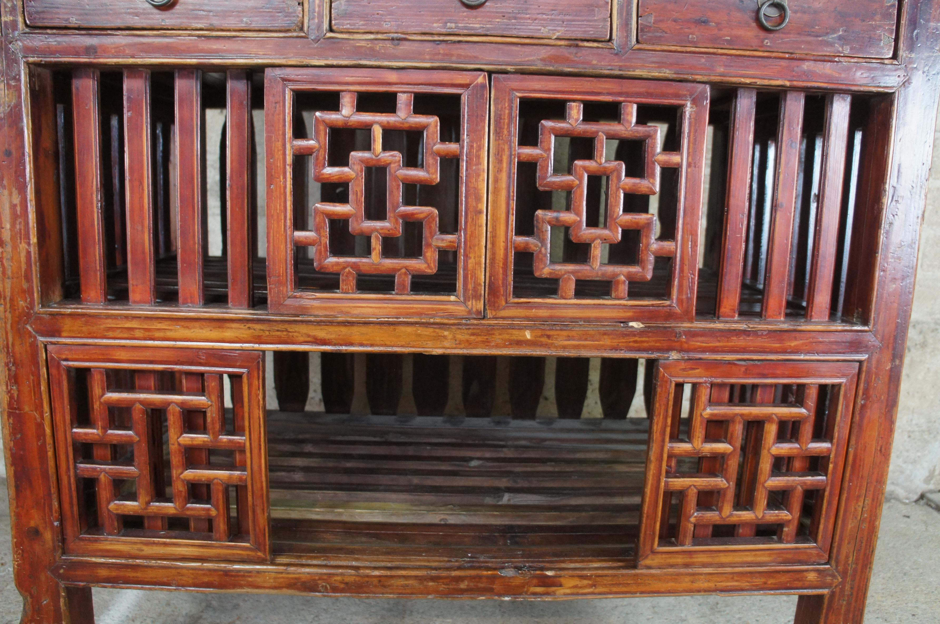 Antique Chinese Red Elm Kitchen Cabinet Cupboard Ming Wedding Wardrobe Linens 4