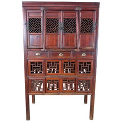 Antique Chinese Red Elm Kitchen Cabinet Cupboard Ming Wedding Wardrobe Linens