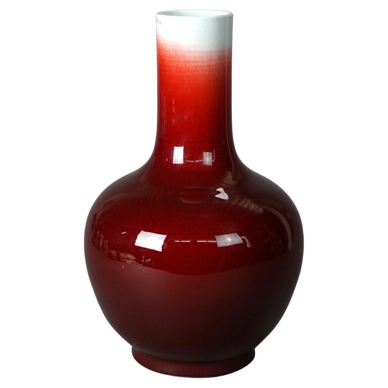 Antique Chinese Red Flambé Pottery Vase Circa 1920 For Sale at 1stDibs
