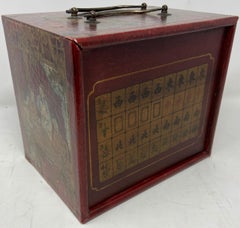 Antique Chinese Red & Gold Painted Mahjong Games Box Set, circa 1920