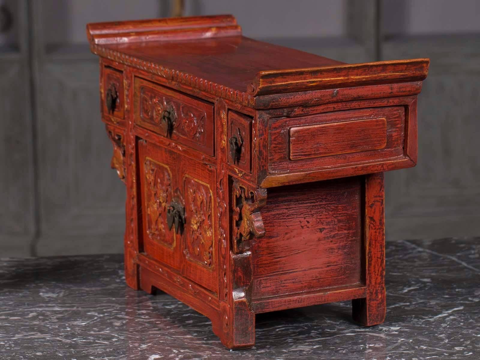 Antique Chinese Red Lacquer Altar Buffet circa 1875 2