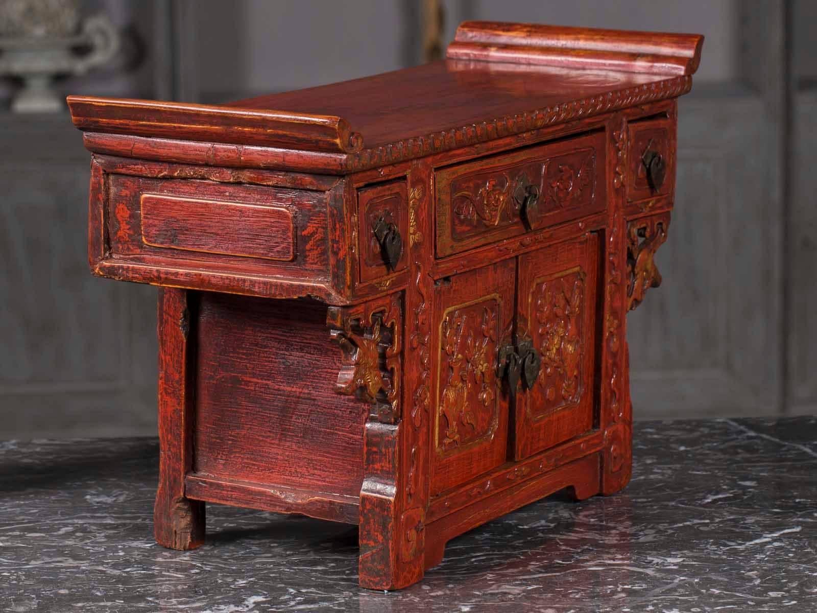 Antique Chinese Red Lacquer Altar Buffet circa 1875 3