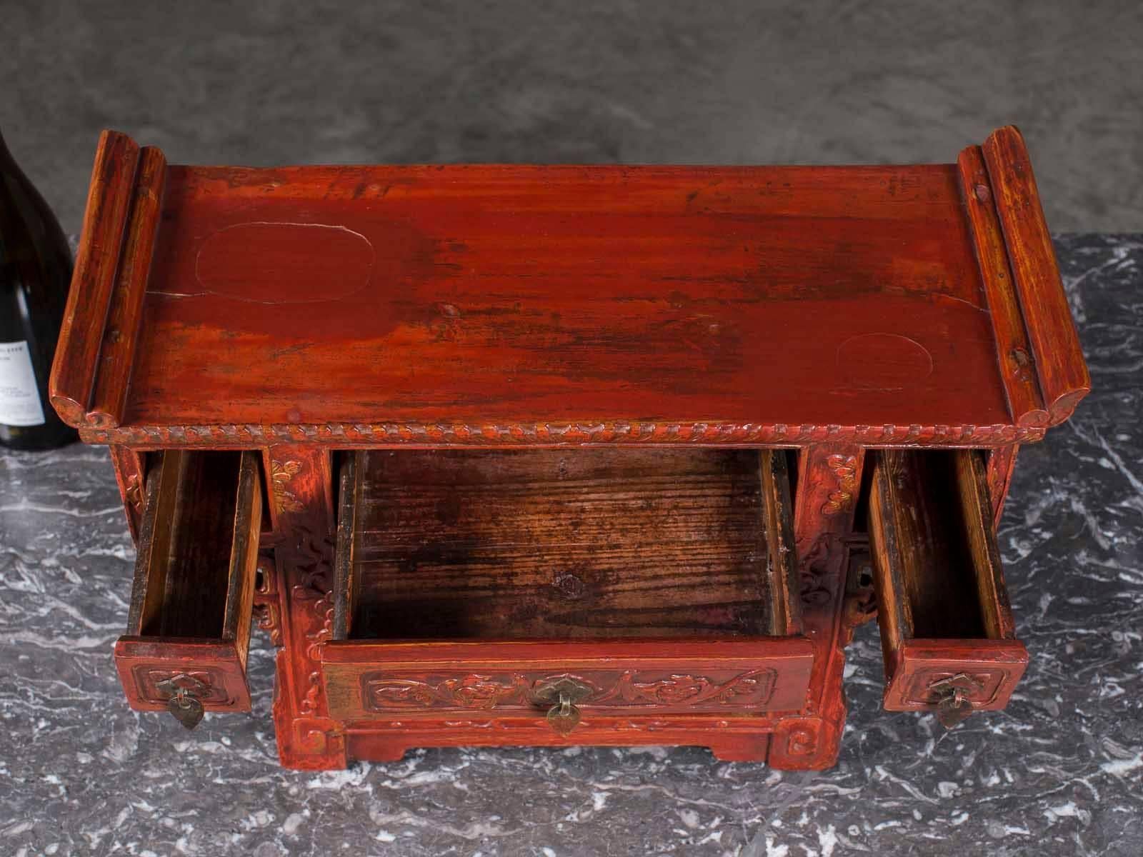 Antique Chinese Red Lacquer Altar Buffet circa 1875 5