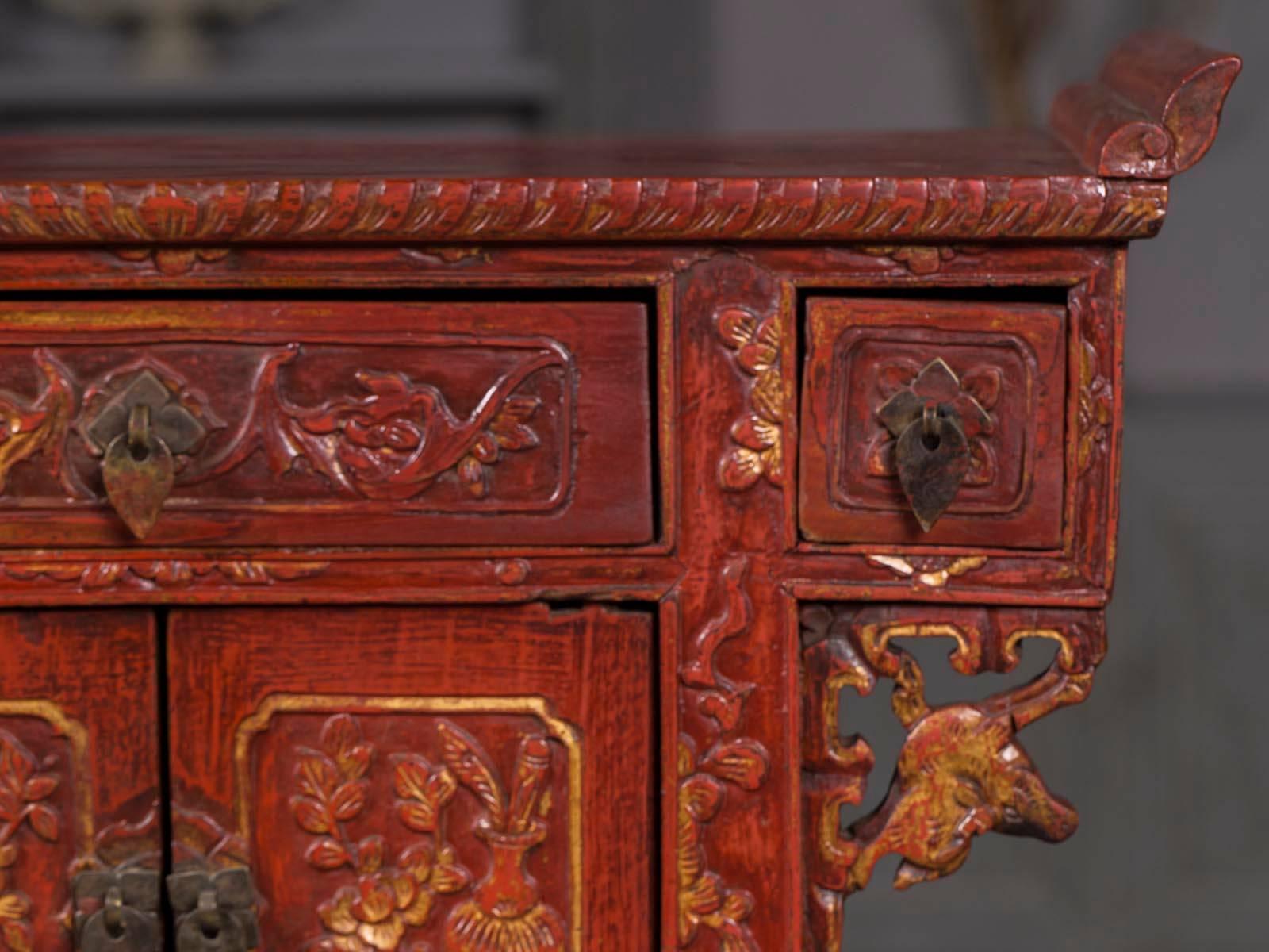 Late 19th Century Antique Chinese Red Lacquer Altar Buffet circa 1875