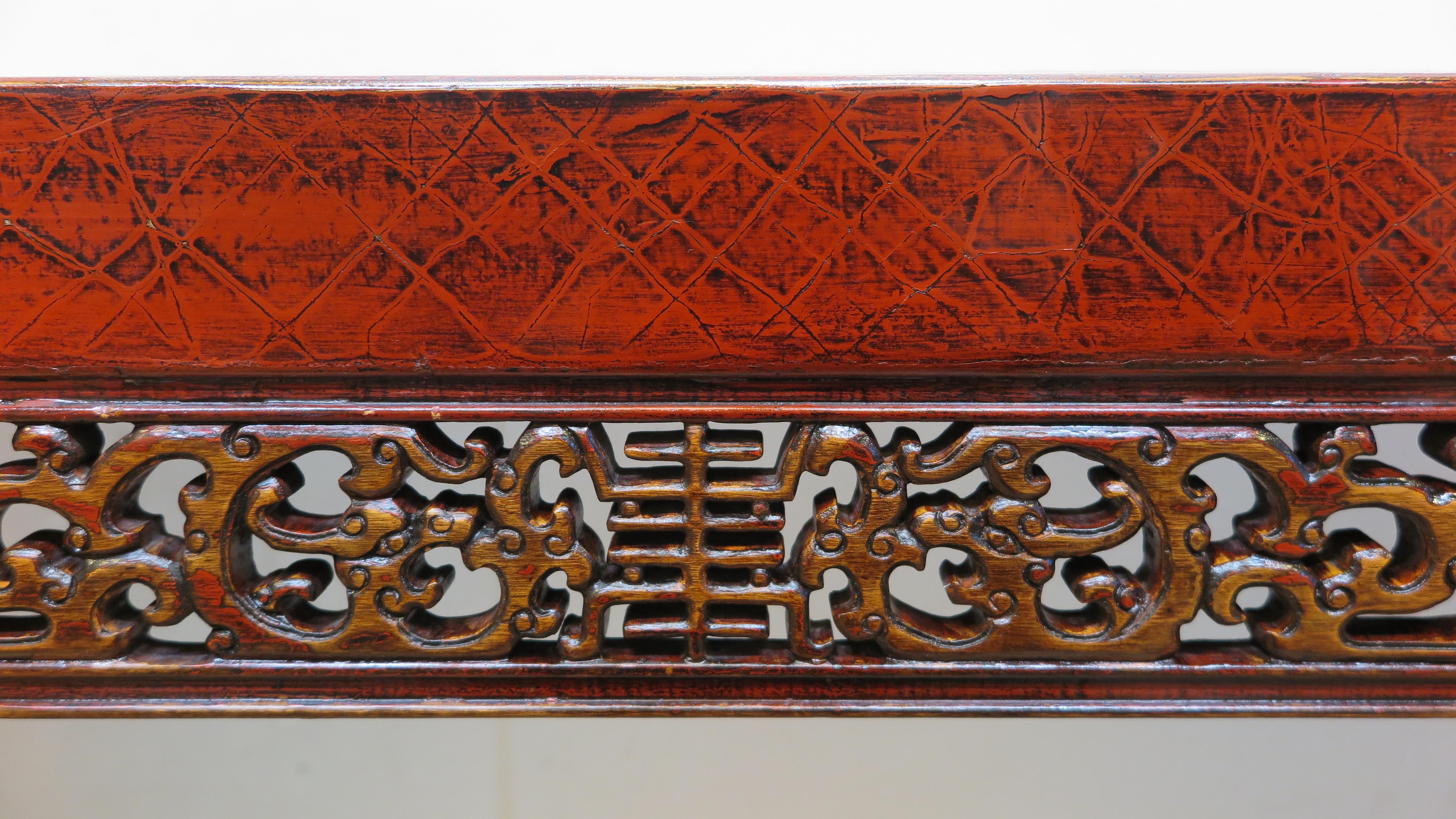 Antique Chinese Red Lacquer Console Table For Sale 3
