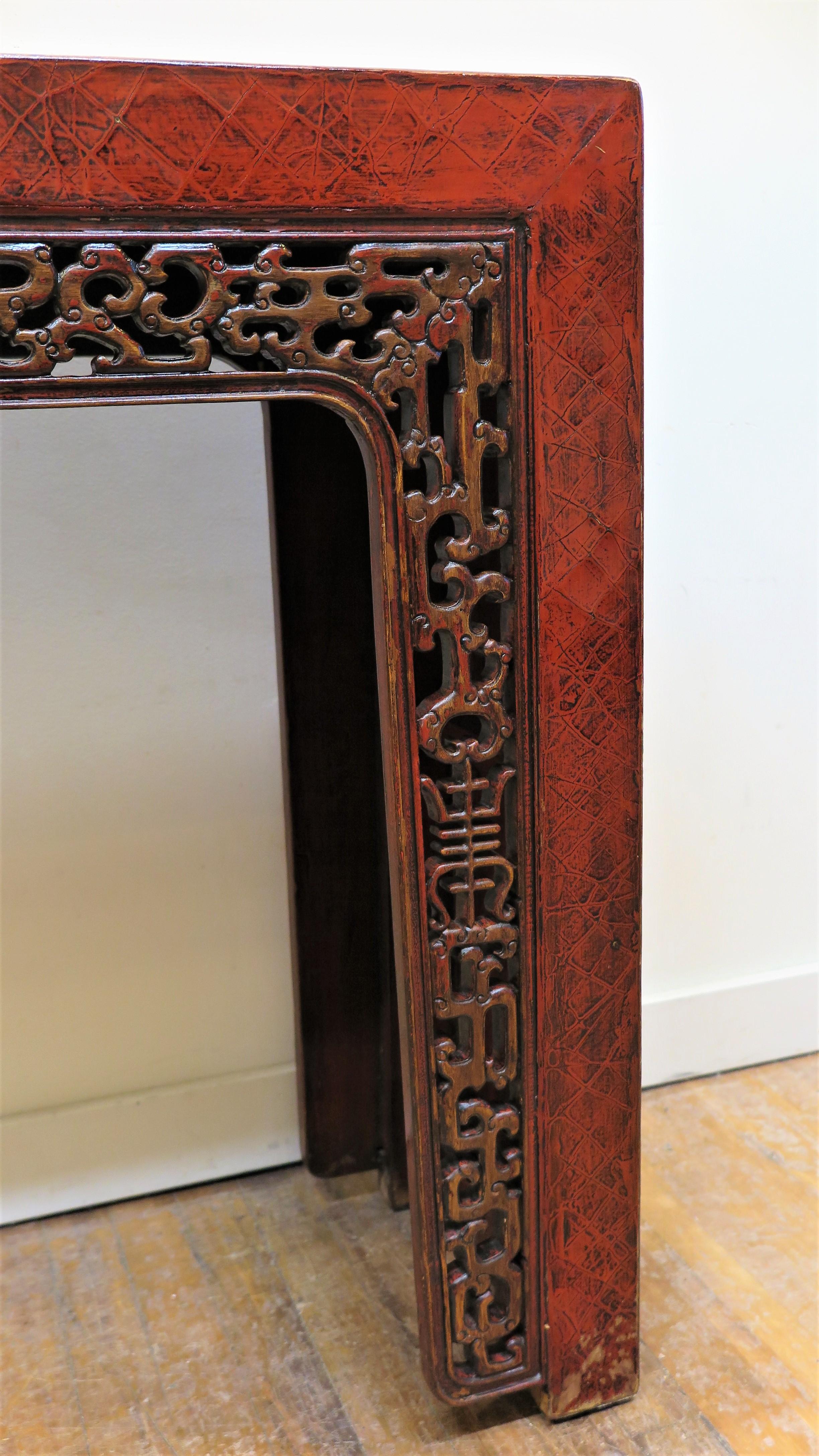 Antique Chinese Red Lacquer Console Table For Sale 1