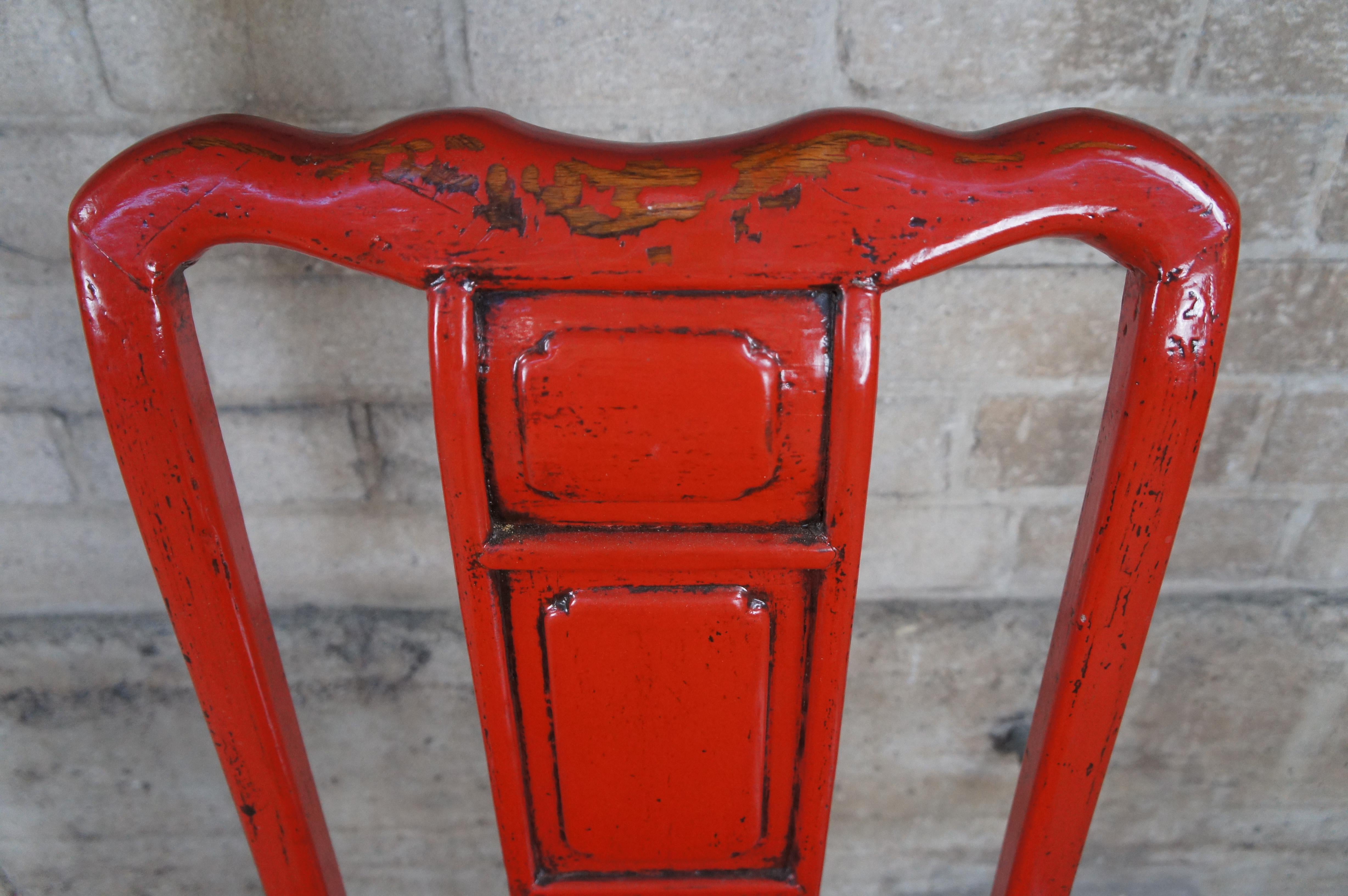 Antike chinesische rot Lack Ulme Ming Stil Slat zurück Schreibtisch Seite Akzent Stuhl (20. Jahrhundert) im Angebot