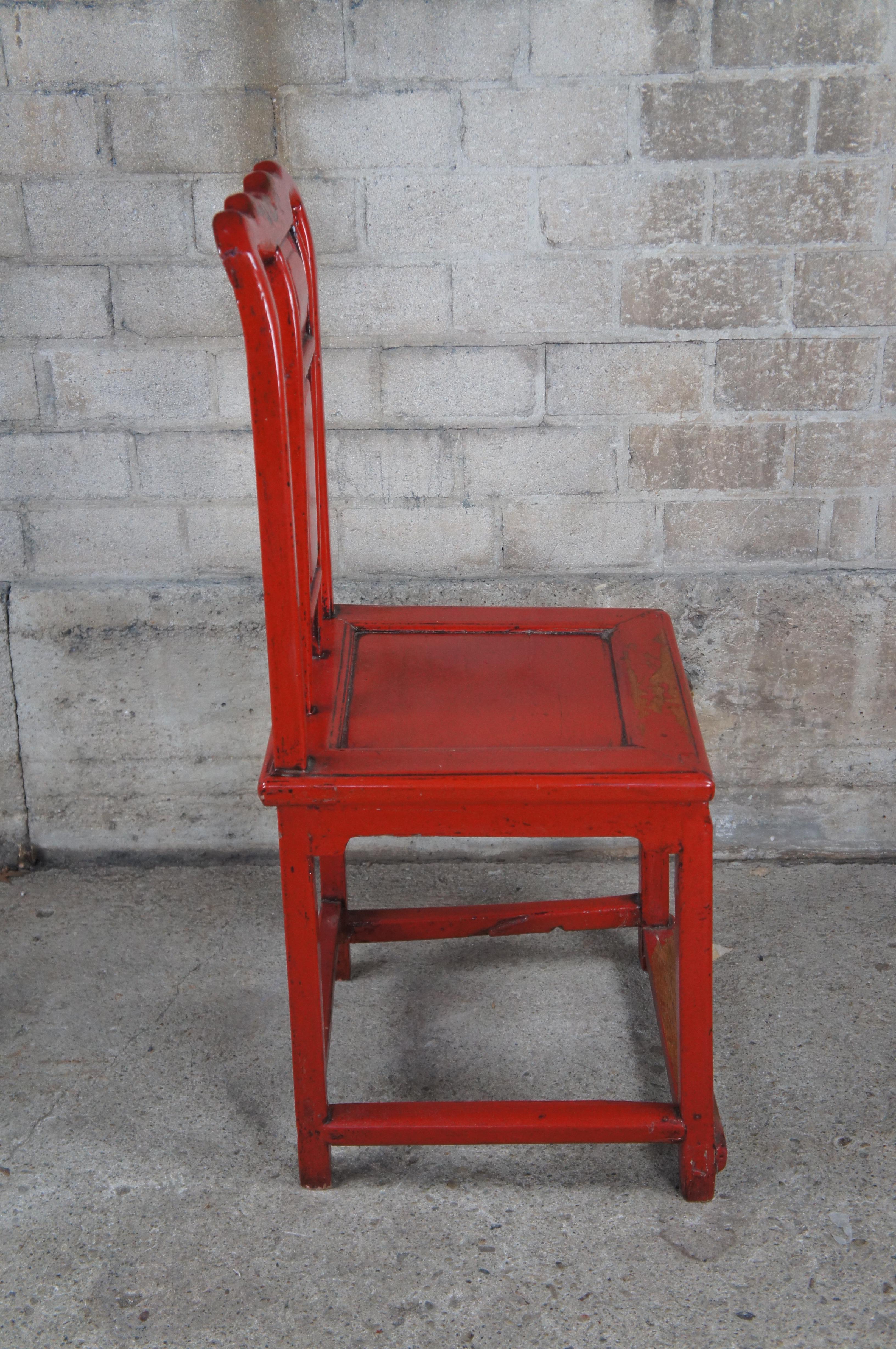 Antike chinesische rot Lack Ulme Ming Stil Slat zurück Schreibtisch Seite Akzent Stuhl (Ulmenholz) im Angebot