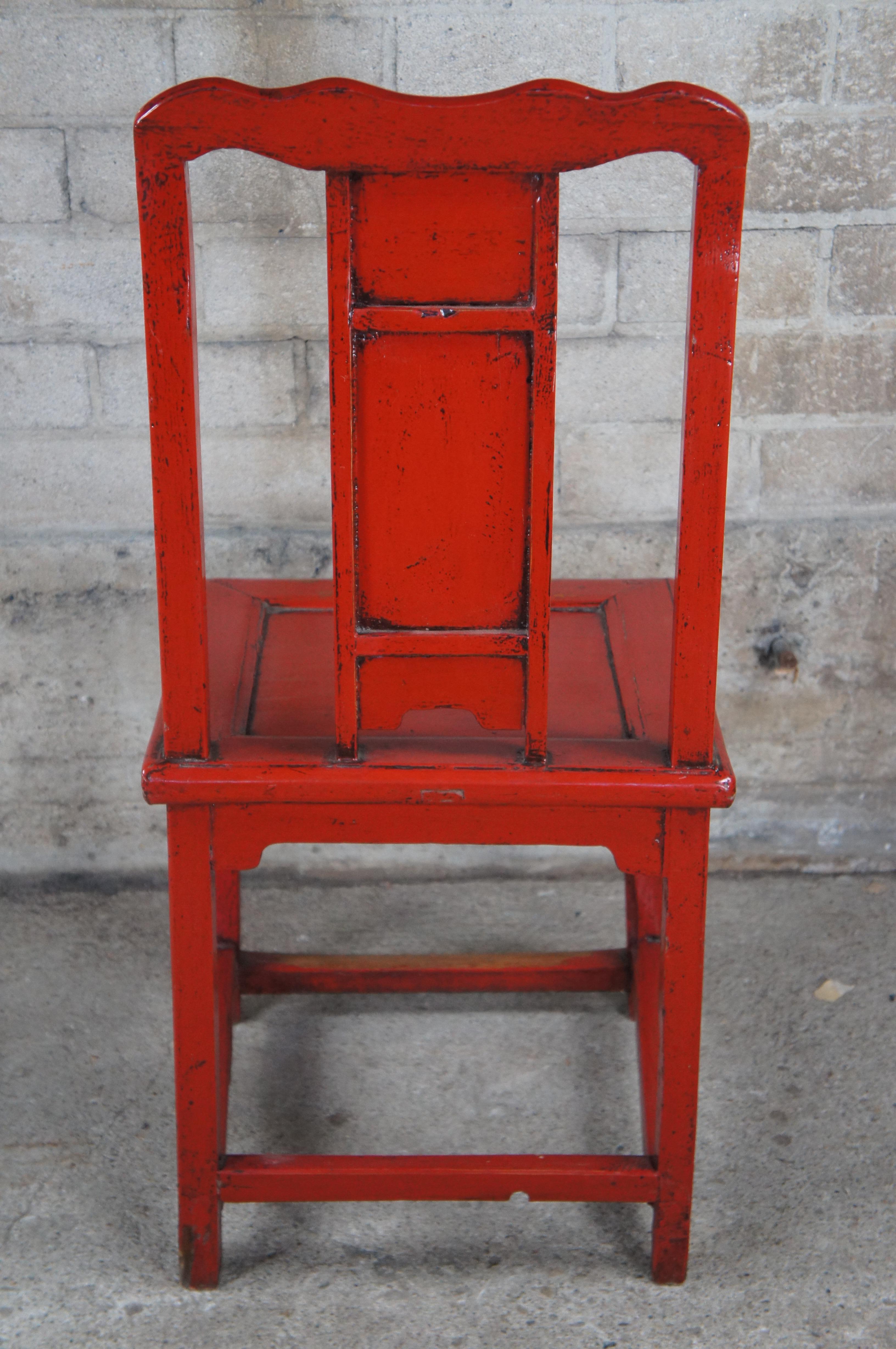 Antike chinesische rot Lack Ulme Ming Stil Slat zurück Schreibtisch Seite Akzent Stuhl im Angebot 2