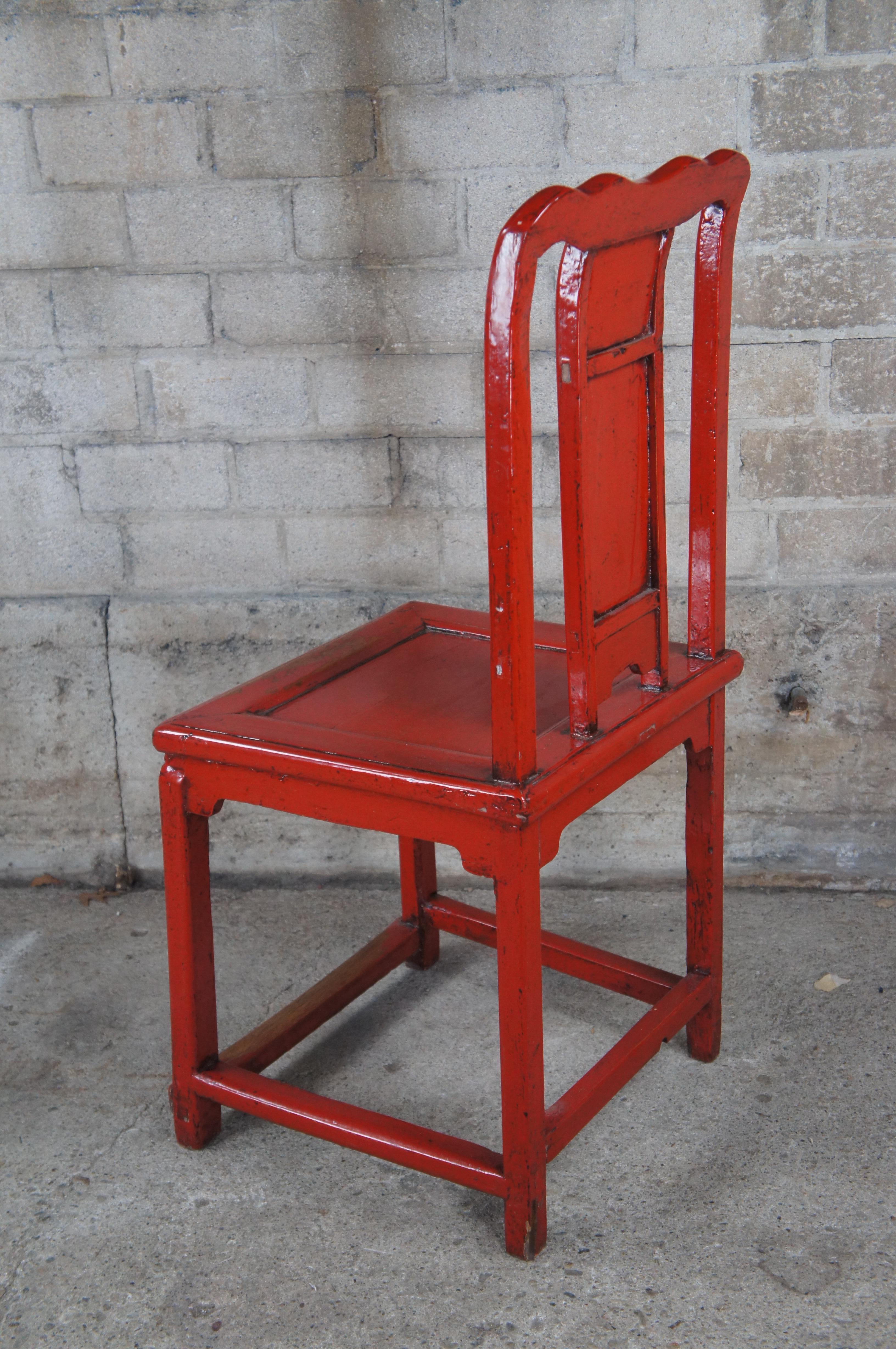Antike chinesische rot Lack Ulme Ming Stil Slat zurück Schreibtisch Seite Akzent Stuhl im Angebot 3