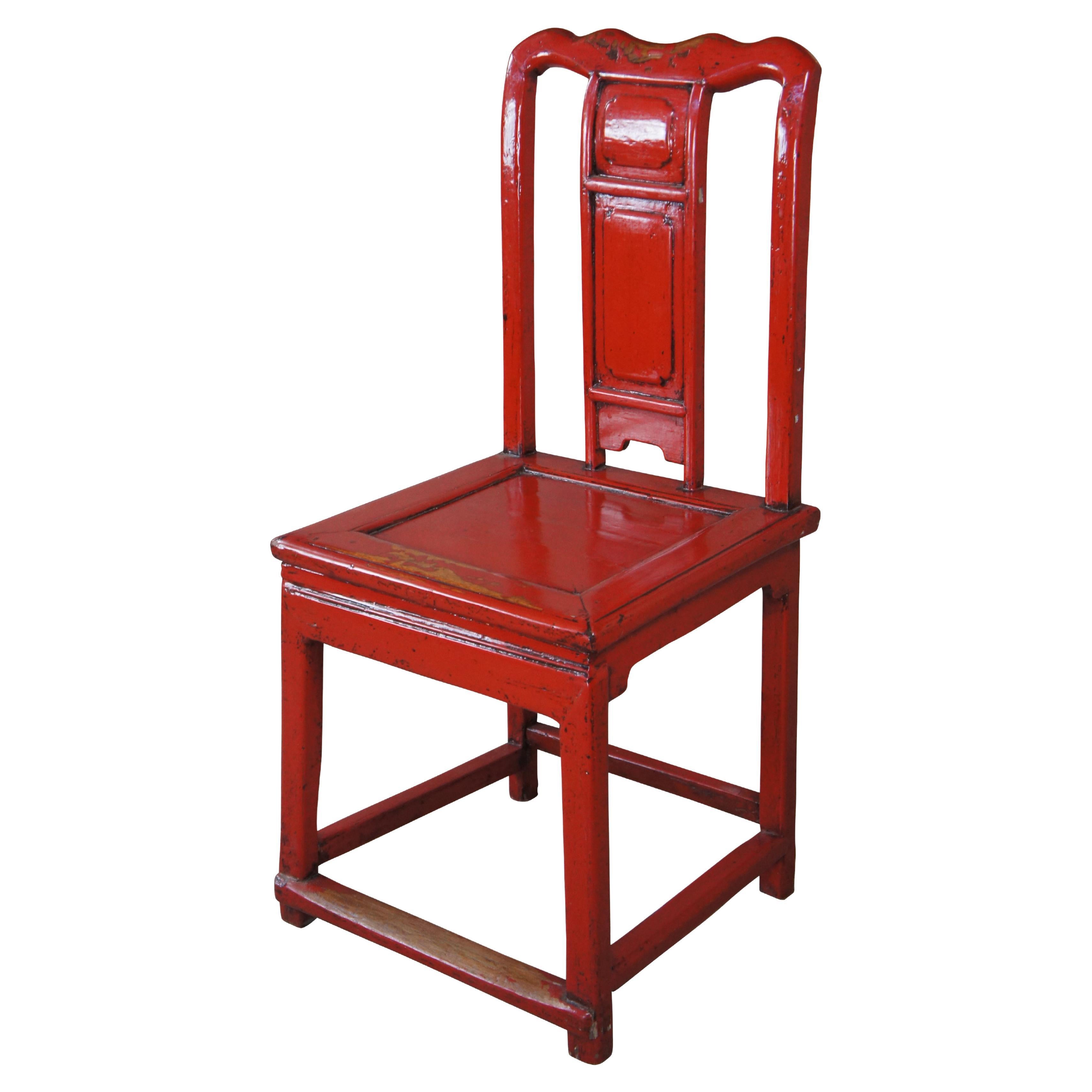 Antike chinesische rot Lack Ulme Ming Stil Slat zurück Schreibtisch Seite Akzent Stuhl im Angebot
