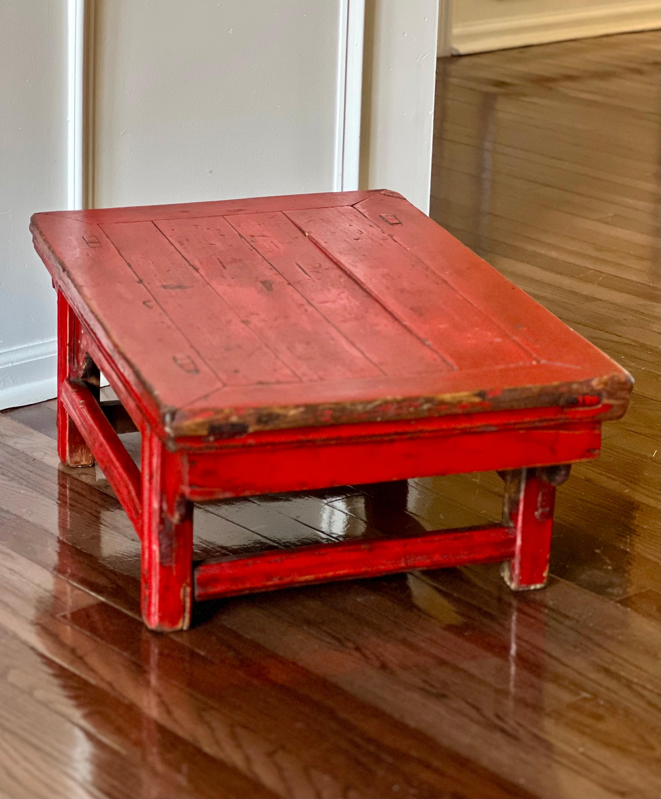 Qing Antique Chinese Red Lacquer Low Kang Table For Sale