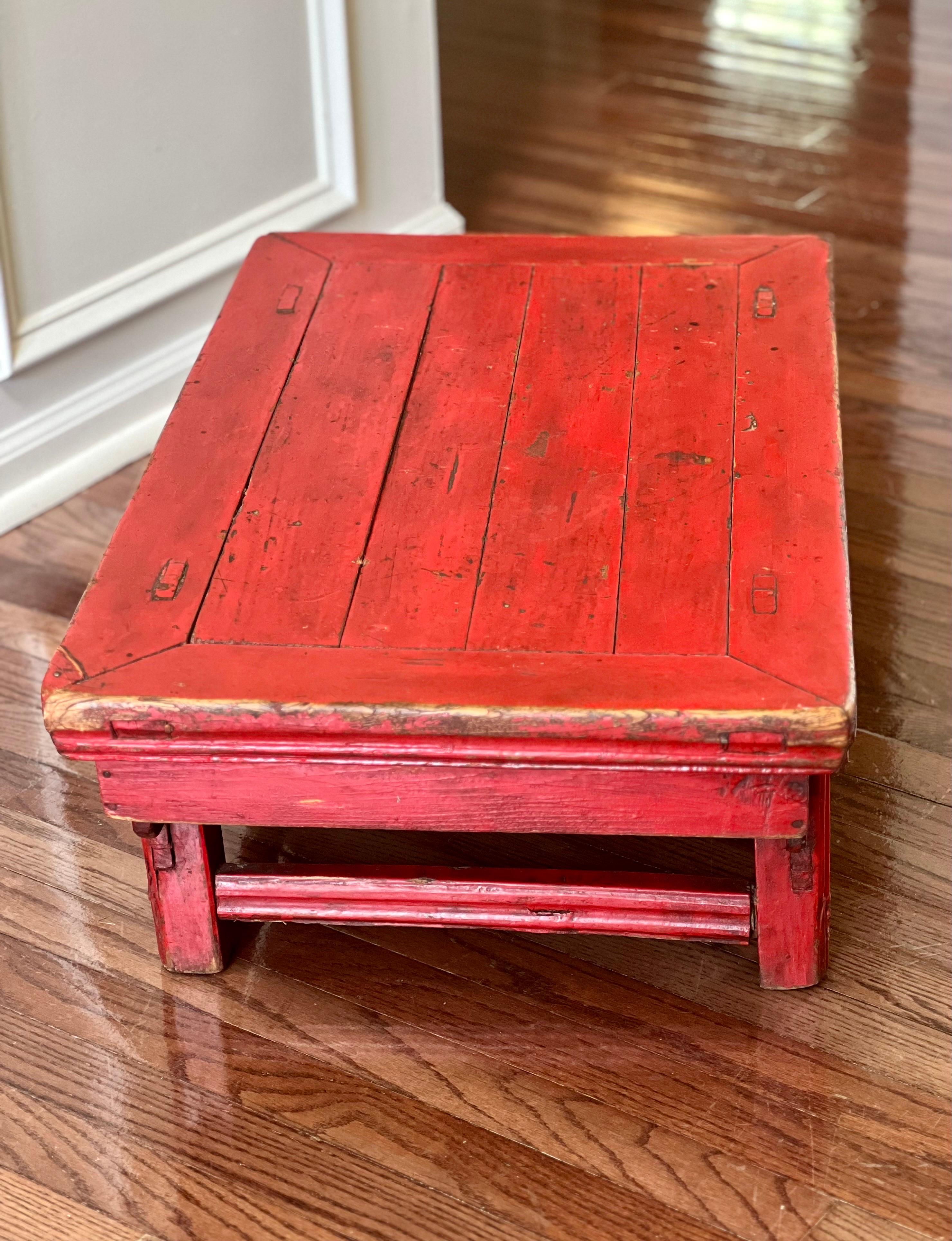 20th Century Antique Chinese Red Lacquer Low Kang Table For Sale