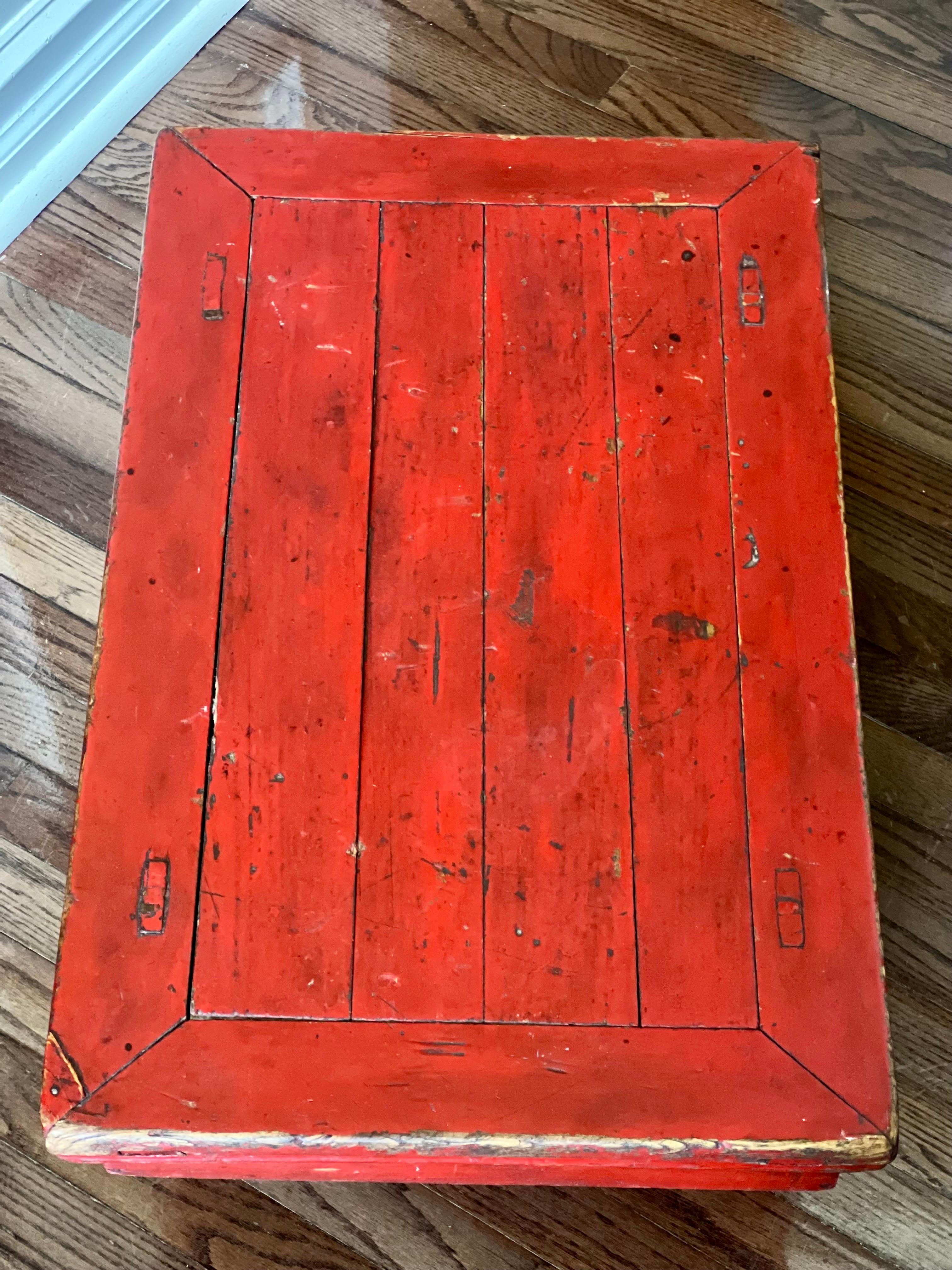 Antique Chinese Red Lacquer Low Kang Table For Sale 1