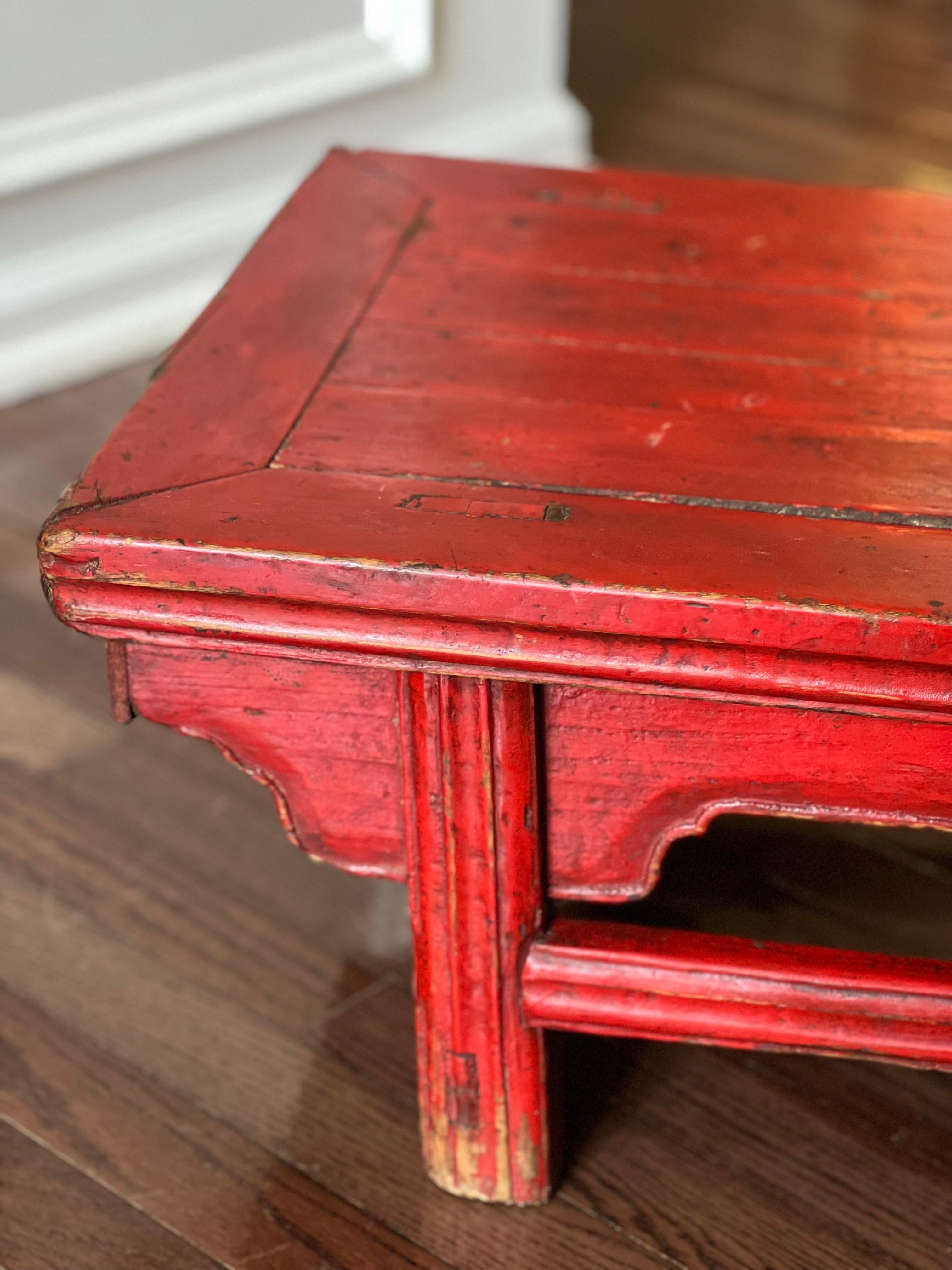Antique Chinese Red Lacquer Low Kang Table For Sale 2