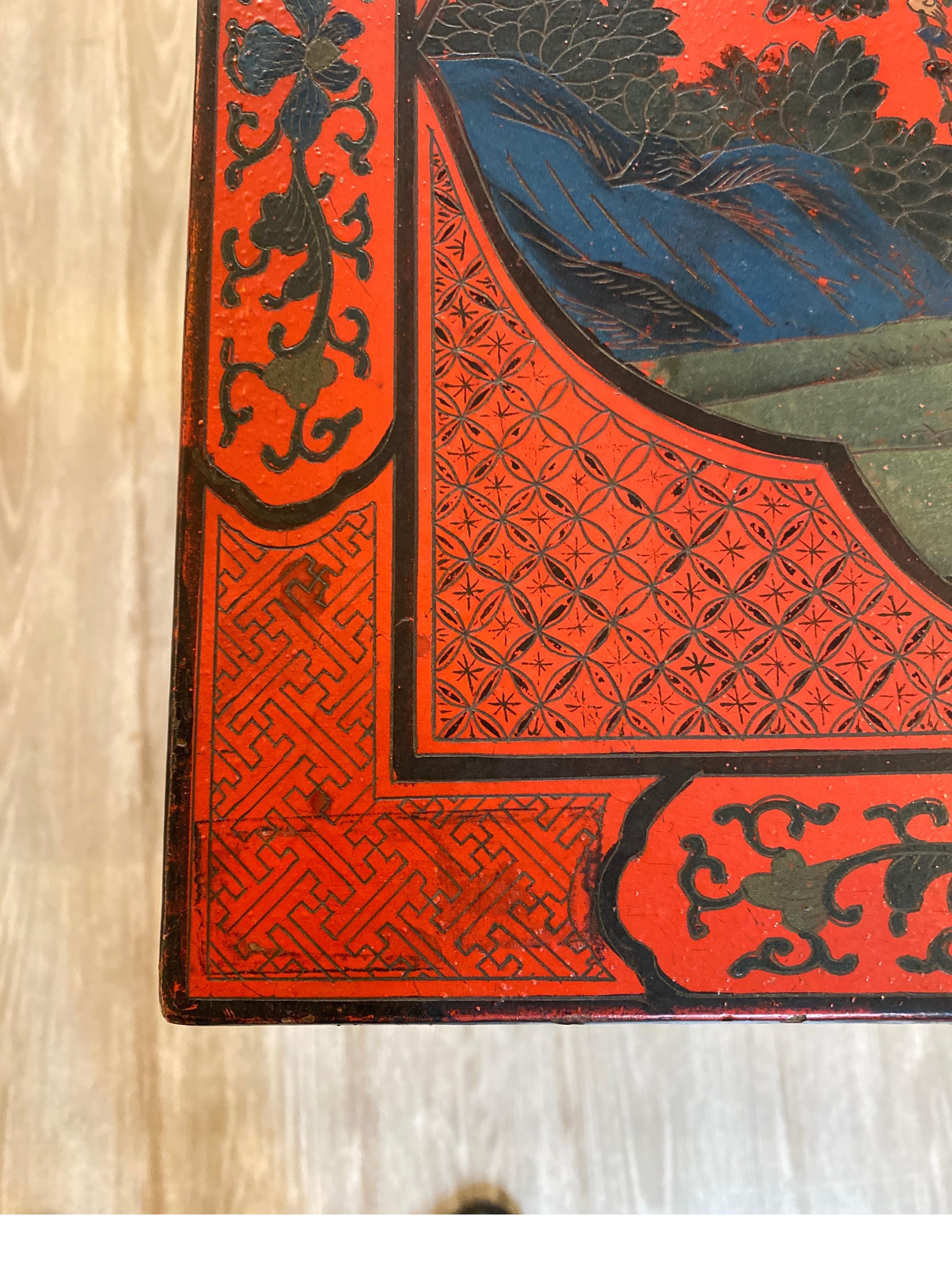 Antique Chinese Red Lacquer Low Table, 1920 4