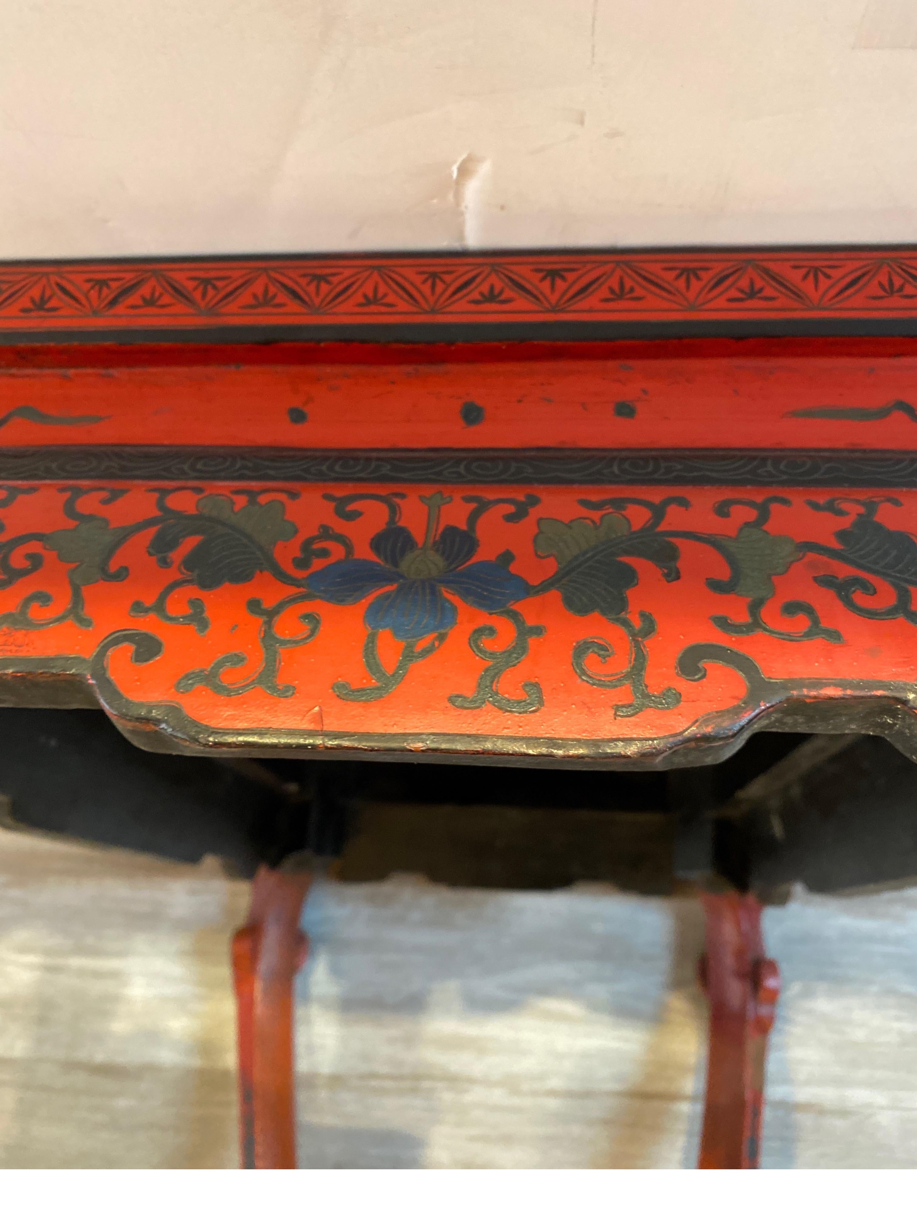 Antique Chinese Red Lacquer Low Table, 1920 9