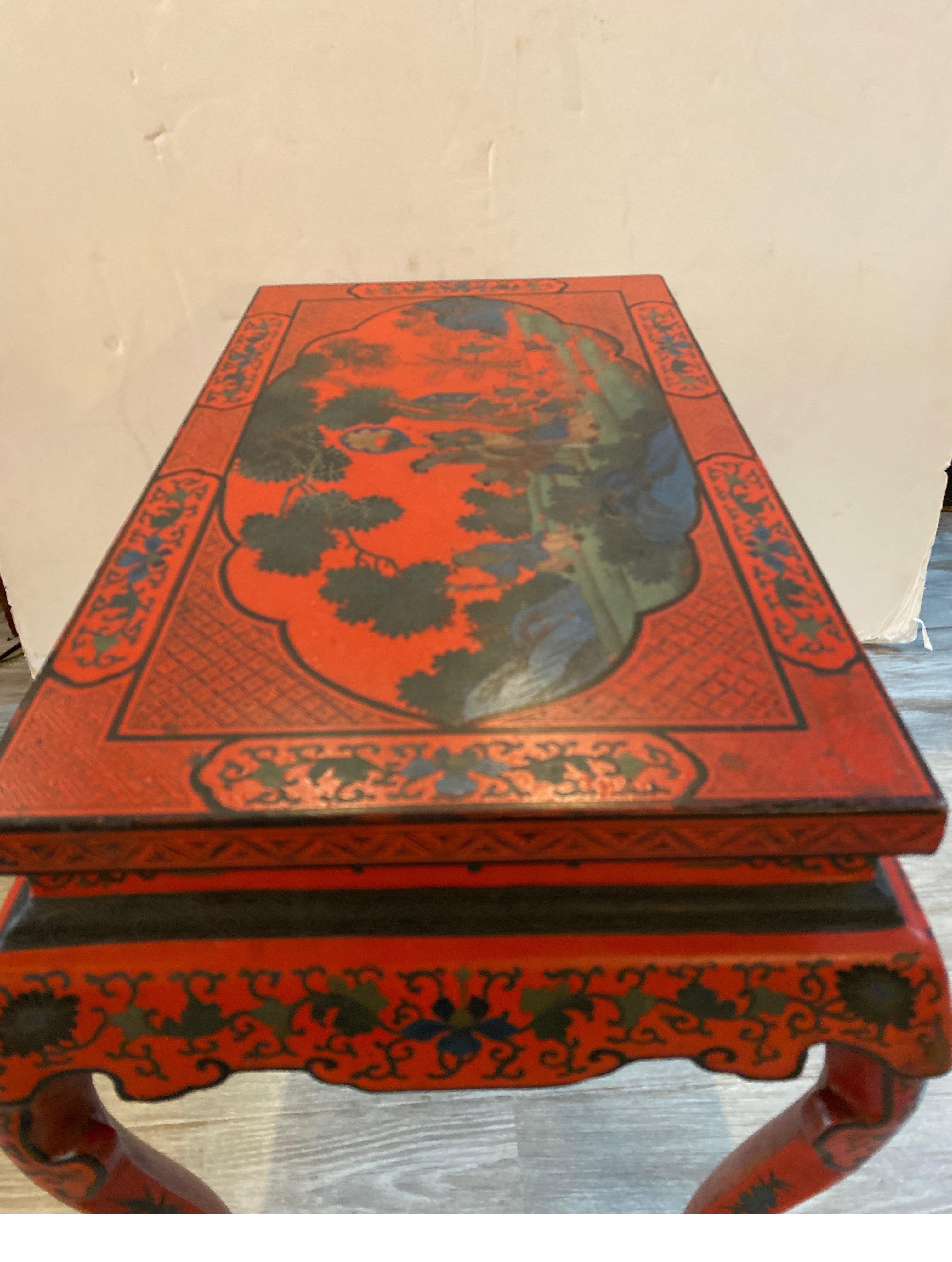 Antique Chinese Red Lacquer Low Table, 1920 In Good Condition In Lambertville, NJ