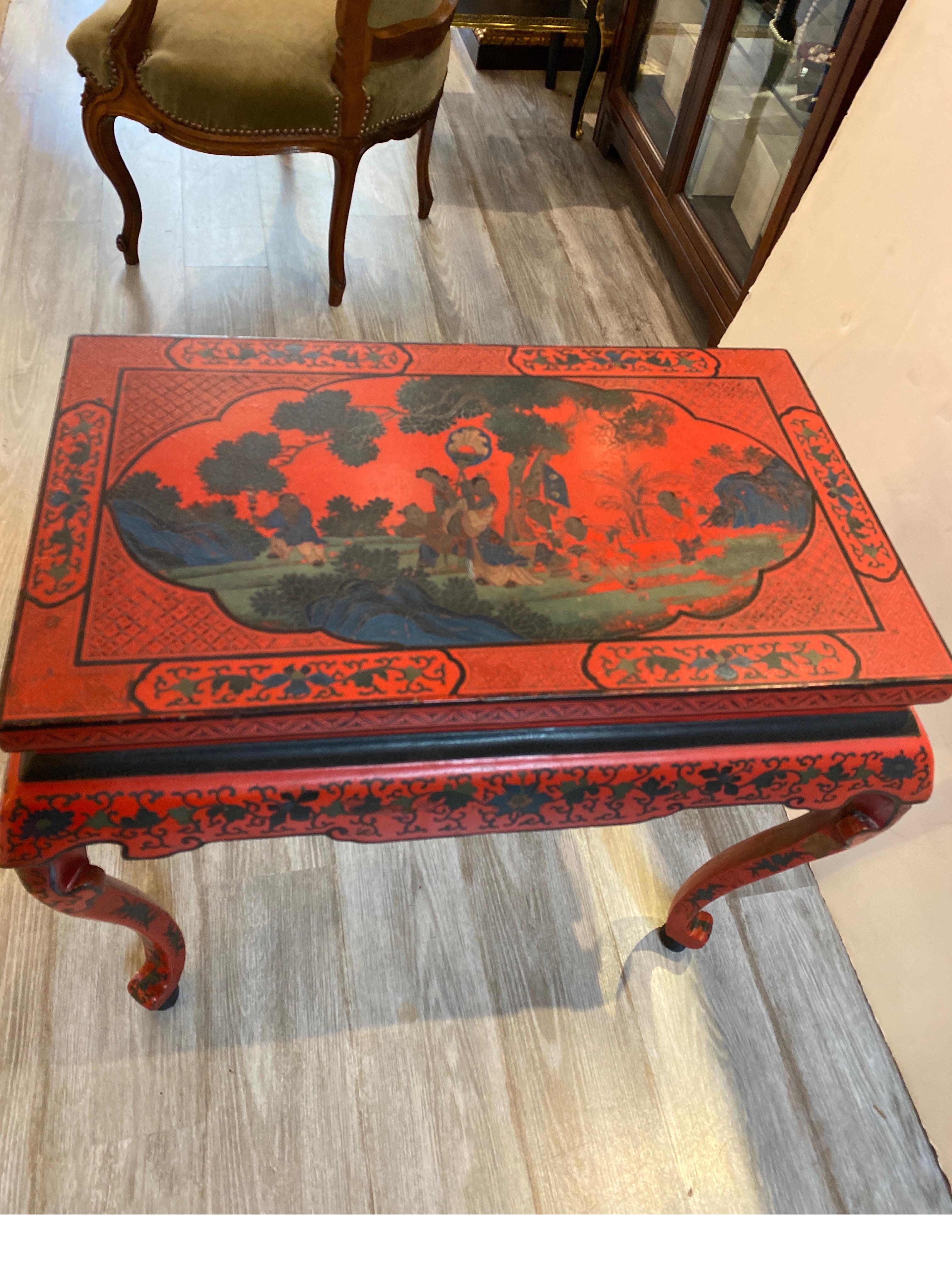 Hardwood Antique Chinese Red Lacquer Low Table, 1920