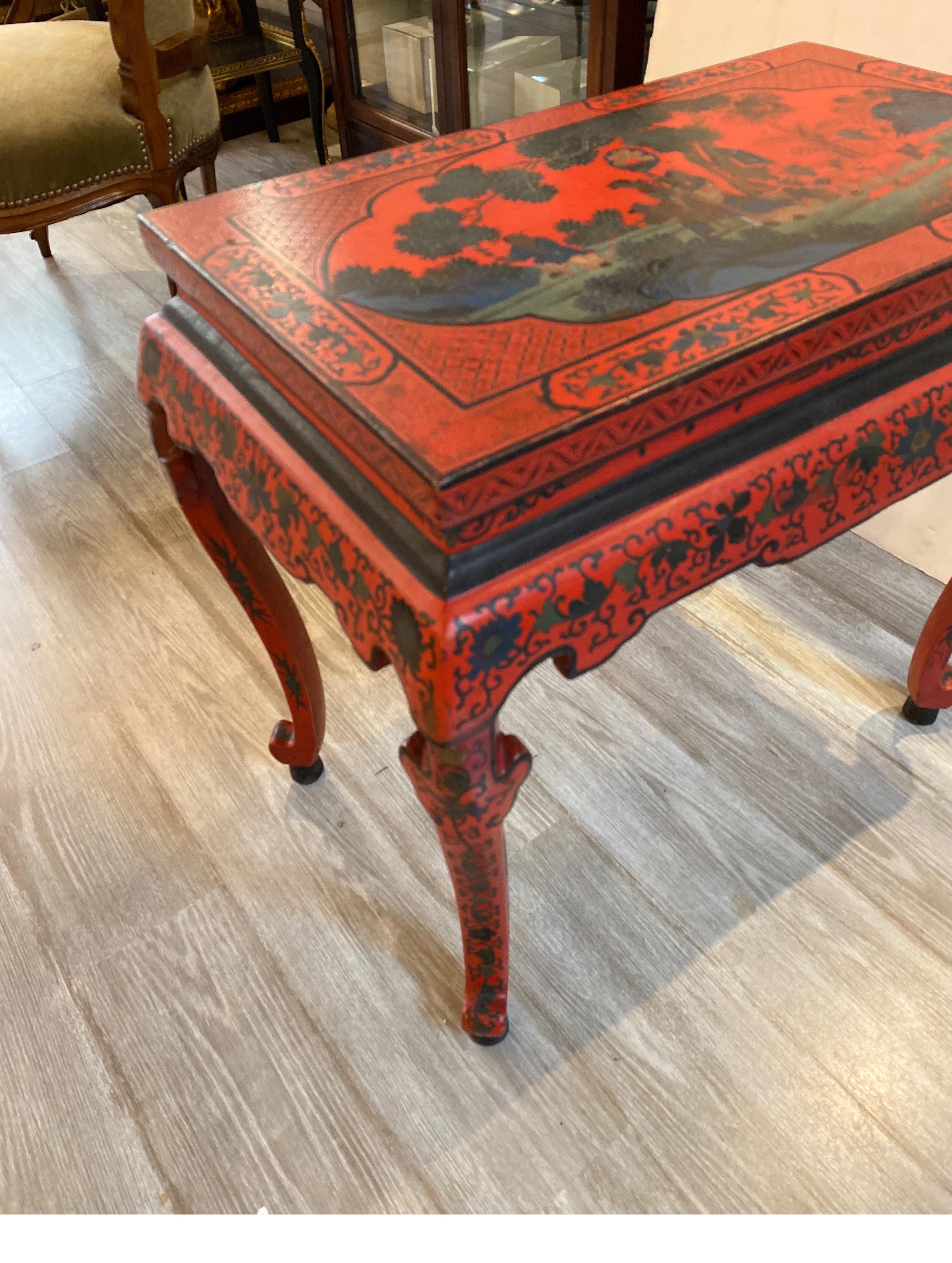 Antique Chinese Red Lacquer Low Table, 1920 1