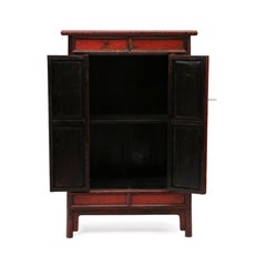 Antique Chinese Red Lacquer Ming-Style Tapered Cabinet