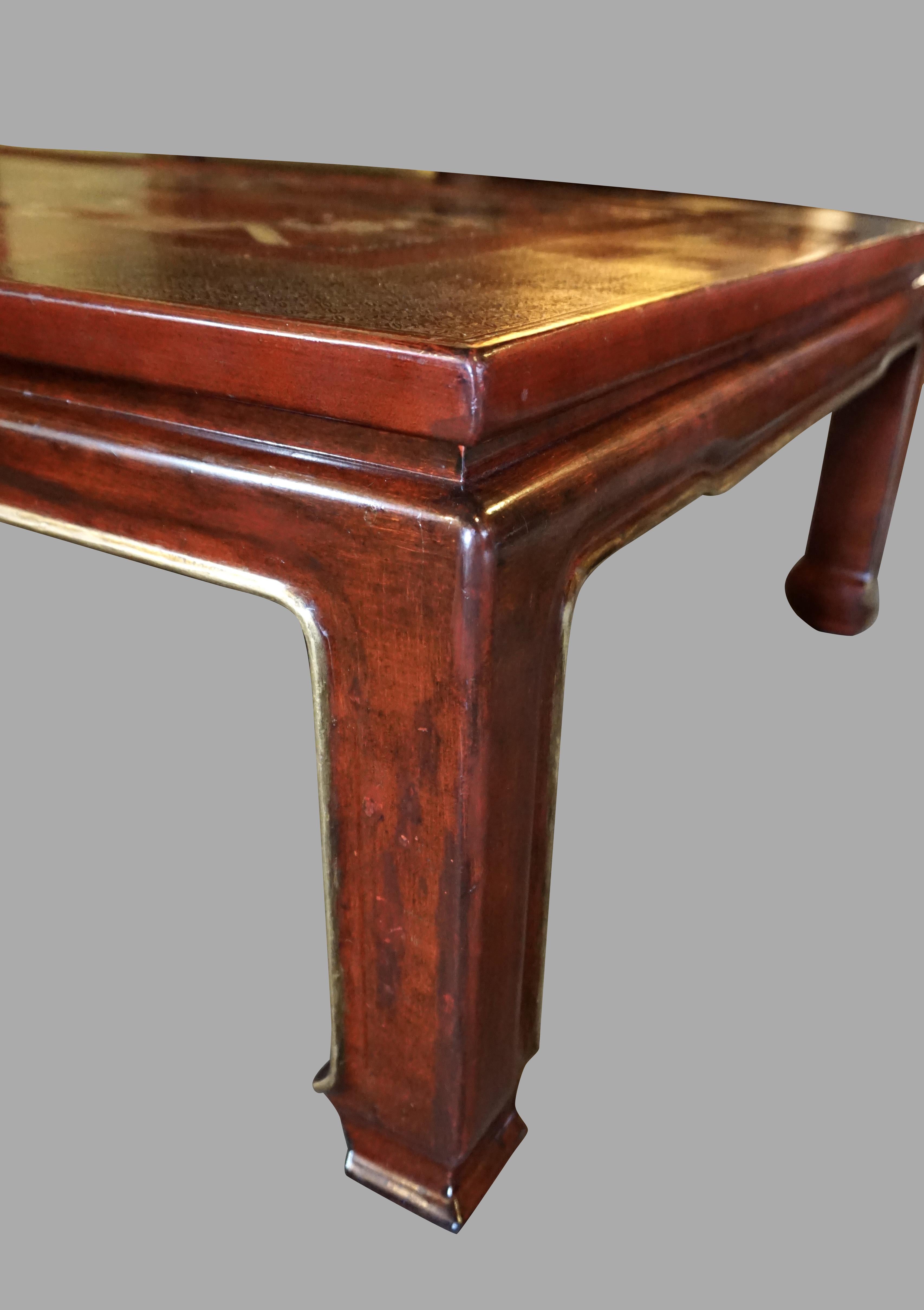 Antique Chinese Red Lacquer Panel Now a Low Table In Good Condition In San Francisco, CA