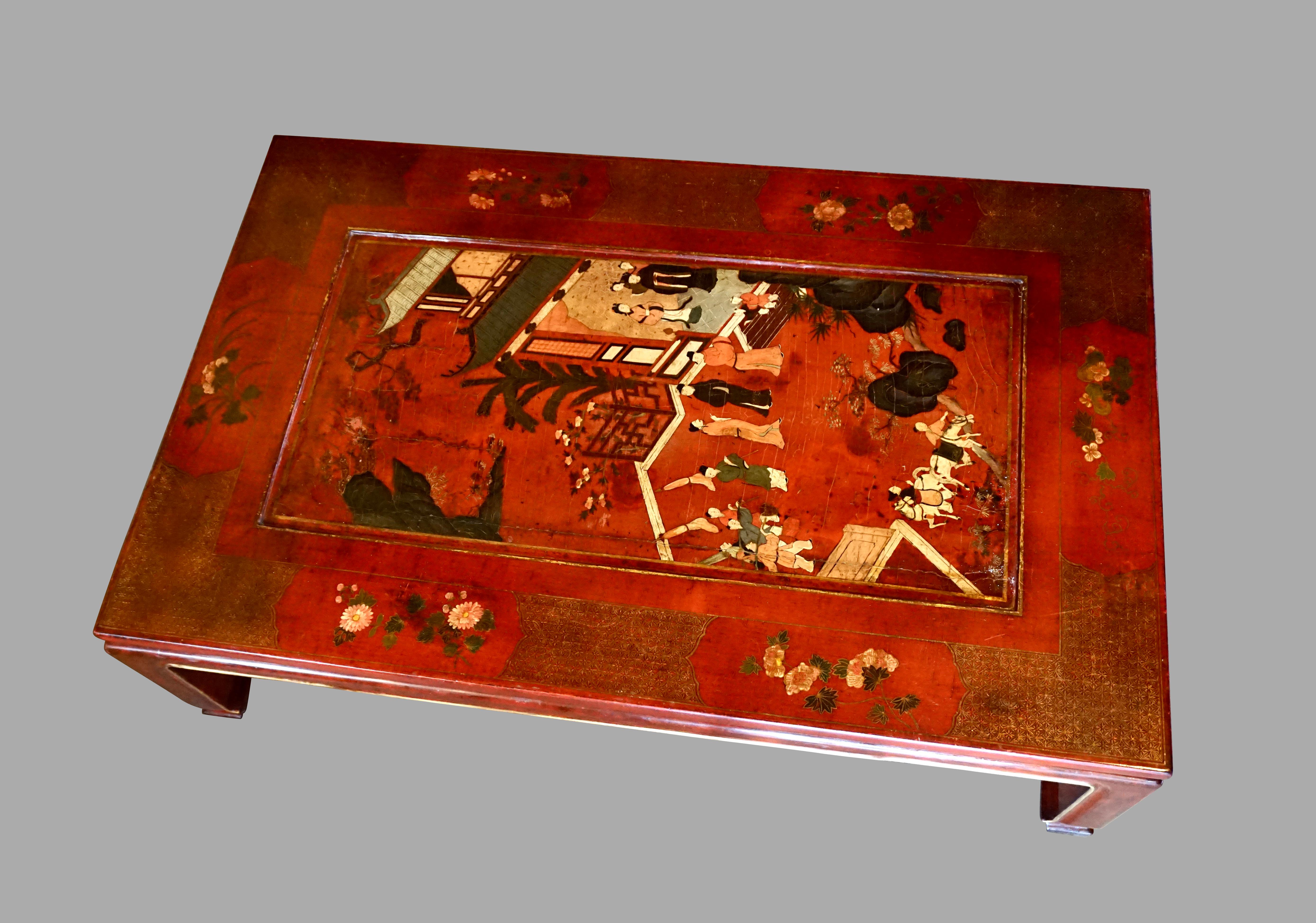 Antique Chinese Red Lacquer Panel Now a Low Table 1
