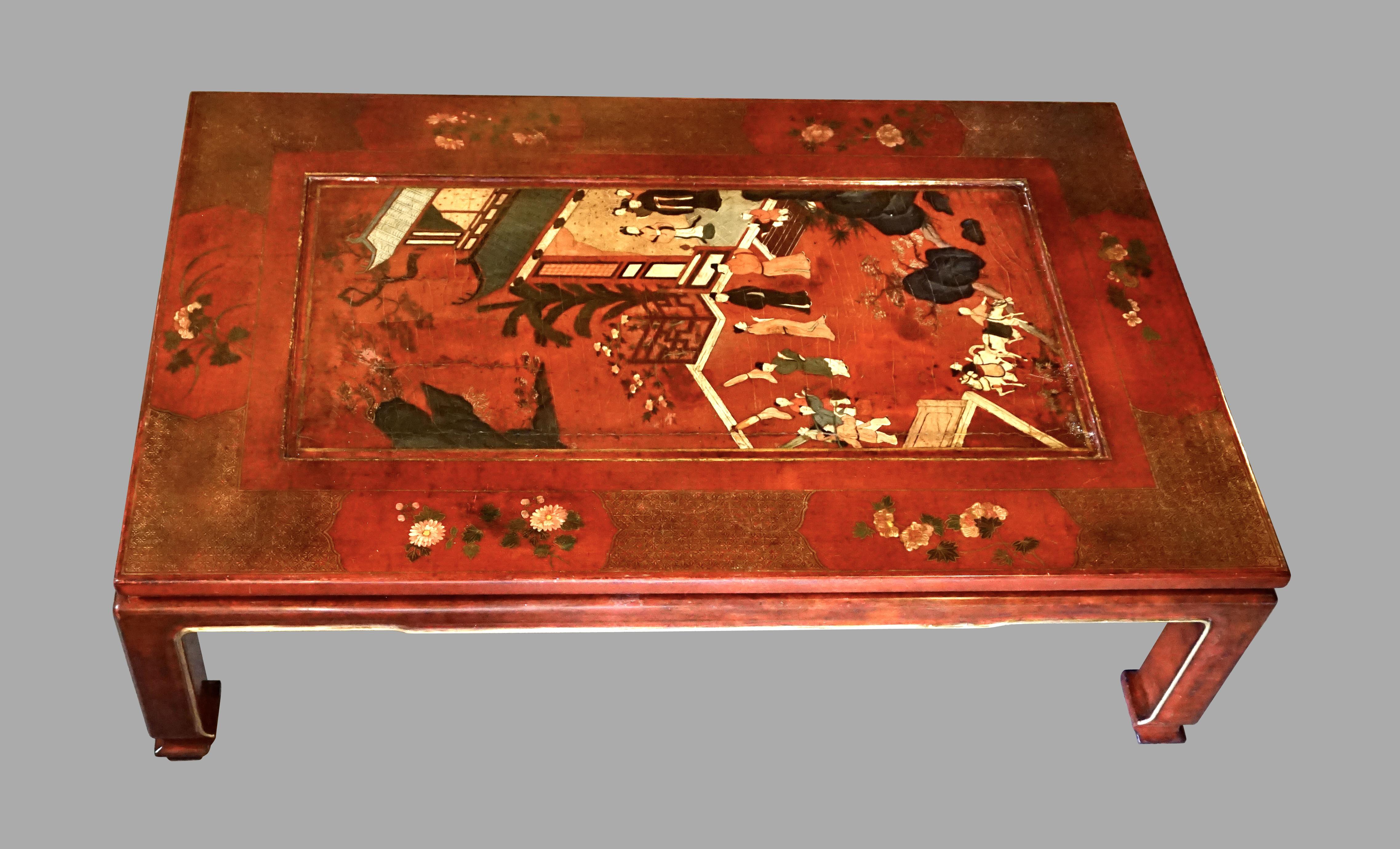 Antique Chinese Red Lacquer Panel Now a Low Table 2