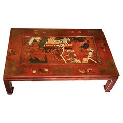 Antique Chinese Red Lacquer Panel Now a Low Table