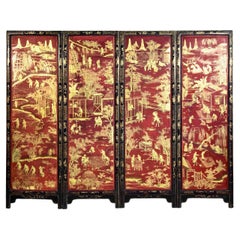 Antique Chinese Red Lacquer Screen