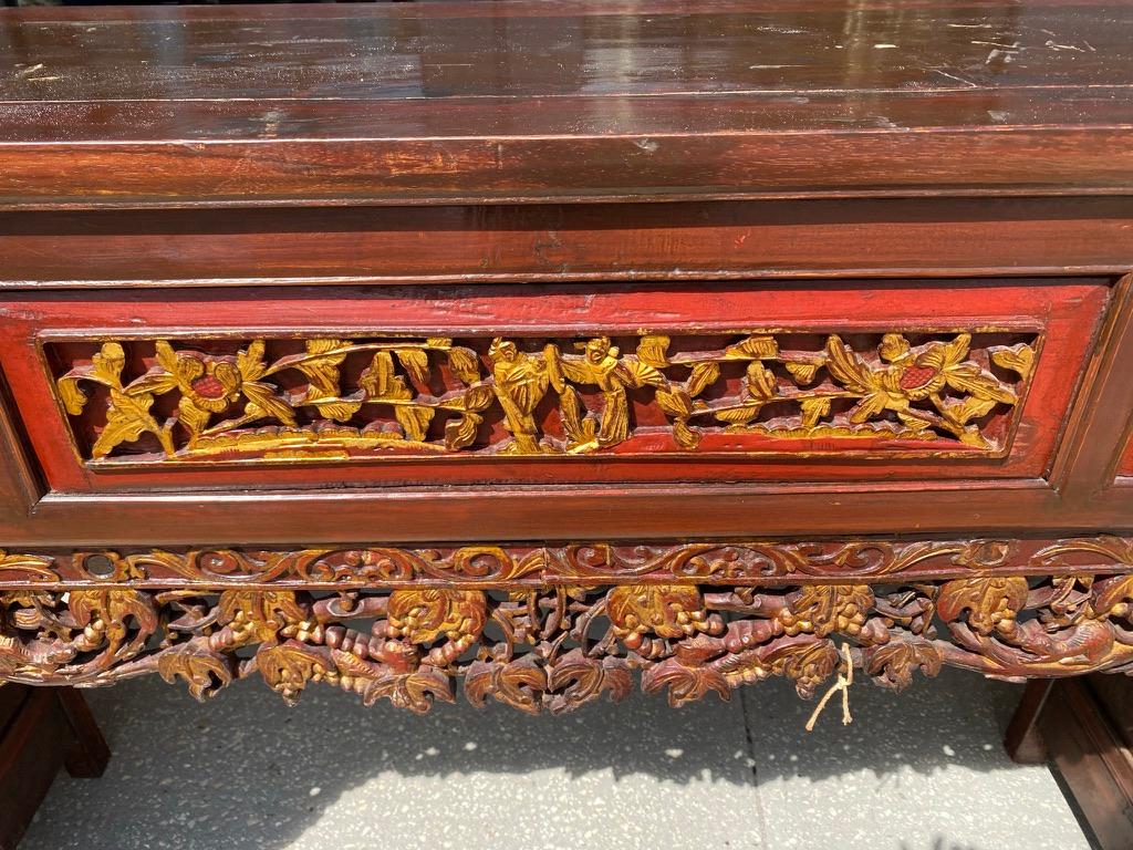 Fait main Table d'autel chinoise ancienne en laque rouge