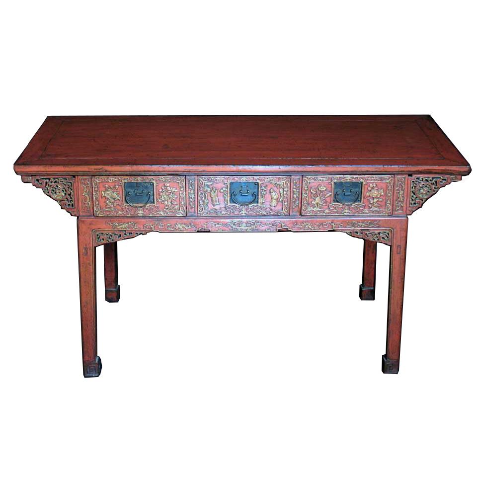 Antique Chinese red lacquered painting table For Sale 3